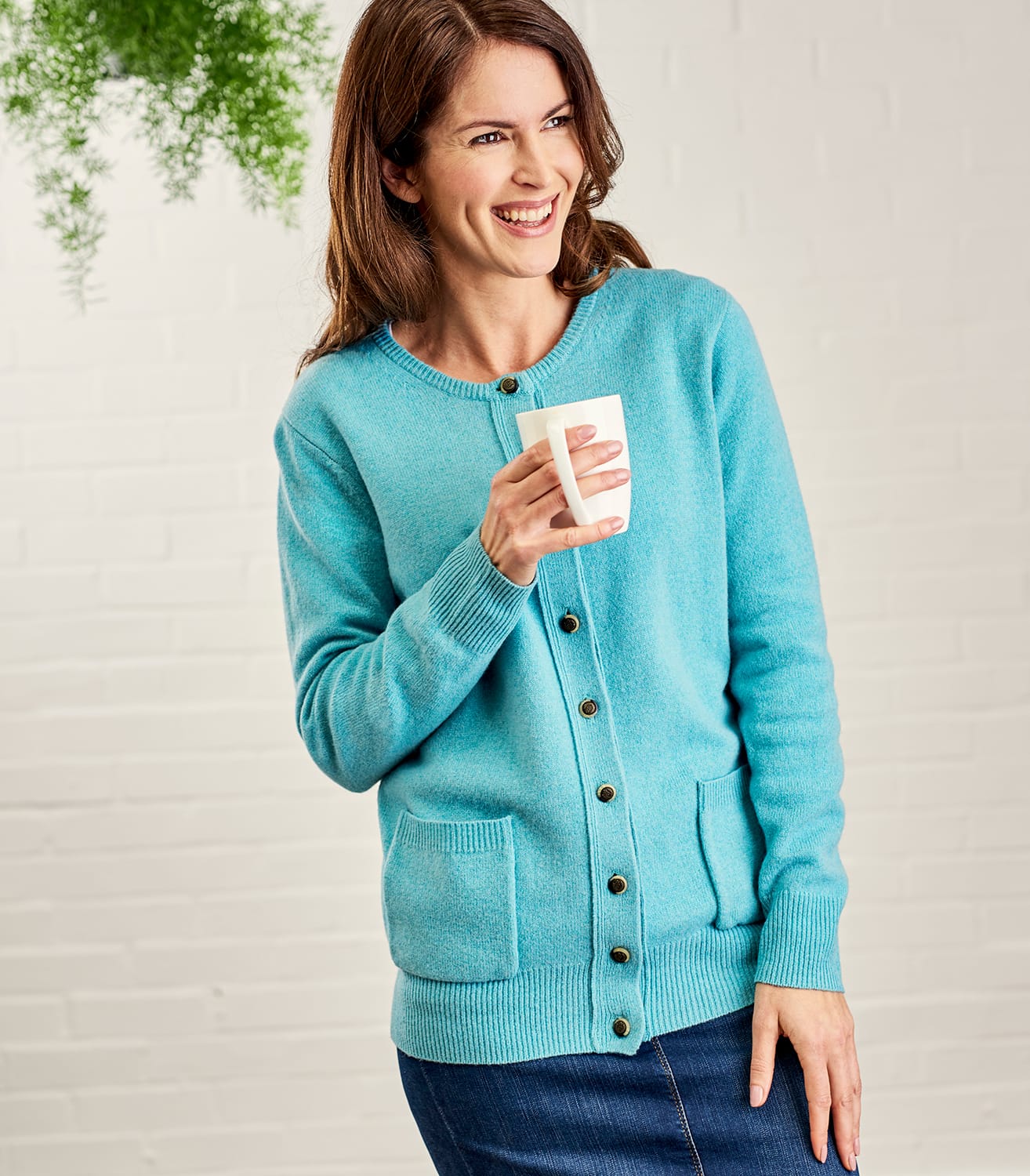 Soft Turquoise | Lambswool Crew Neck Cardi | WoolOvers AU