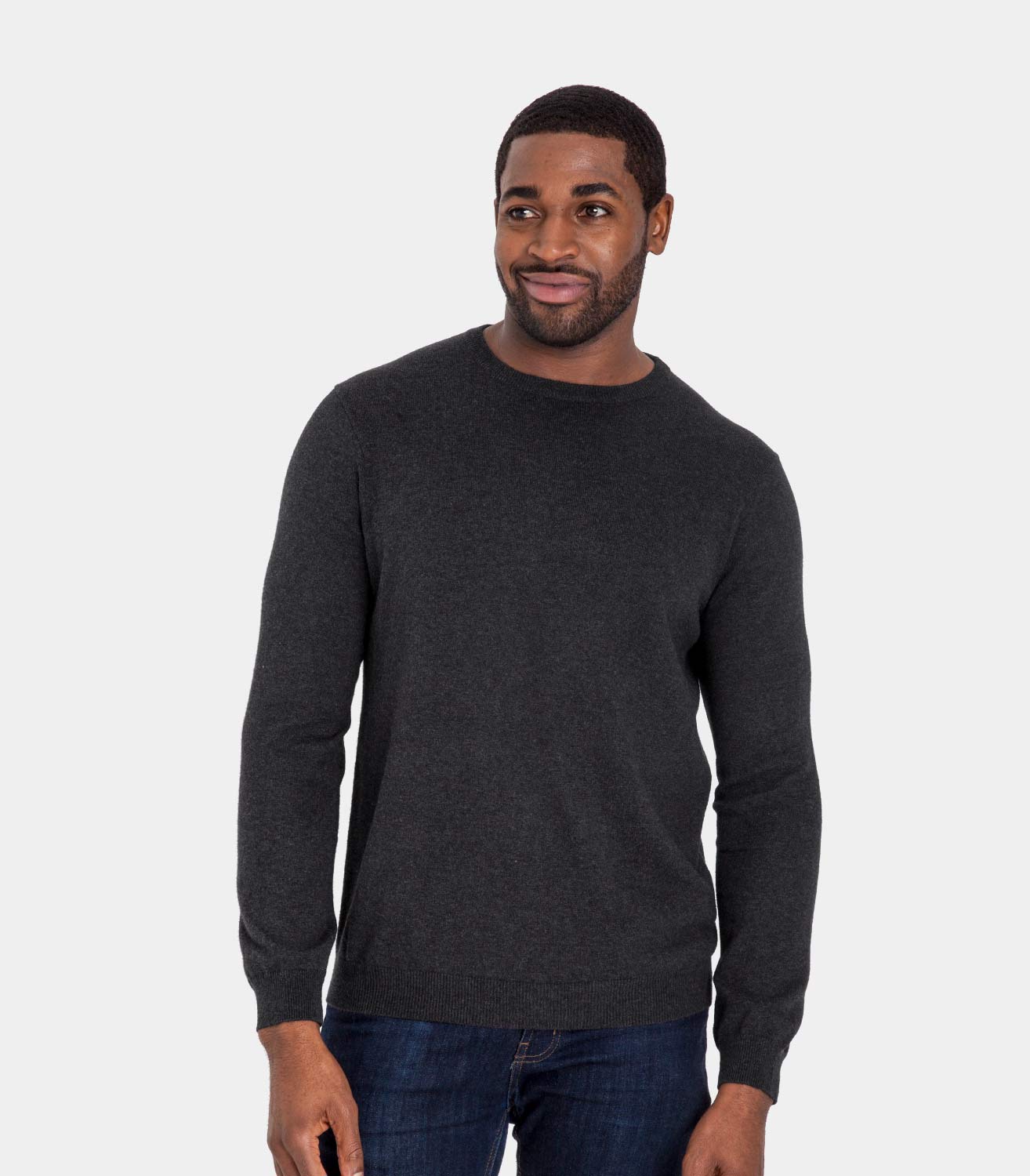 Charcoal | Mens Cashmere & Cotton Crew Neck Sweater | WoolOvers US