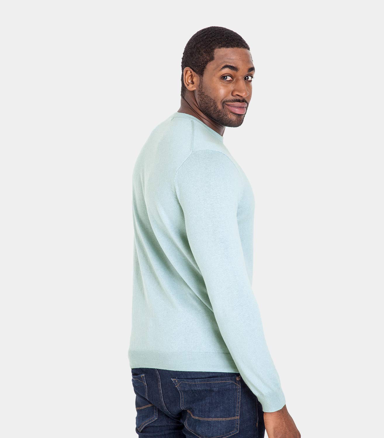 Pale Blue Mens Cashmere & Cotton Crew Neck Jumper WoolOvers AU