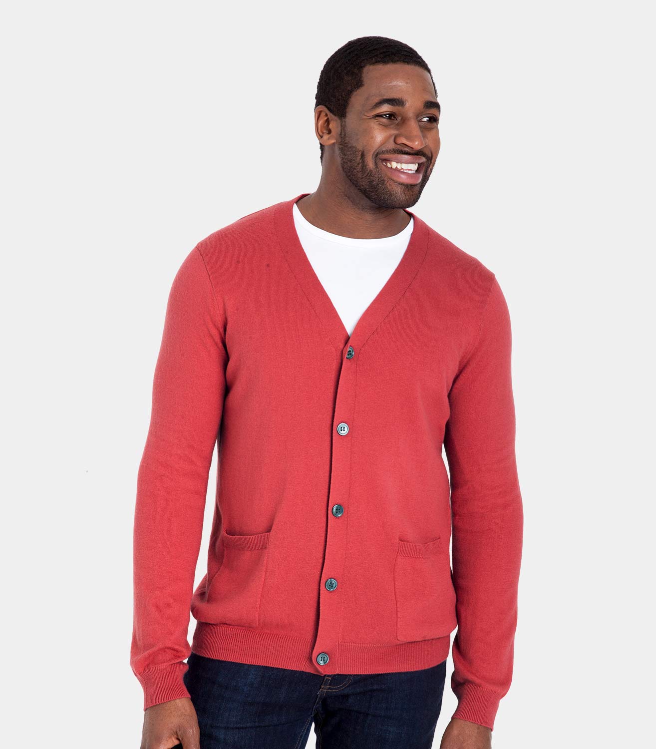 Russet Red | Mens Cashmere & Cotton V Neck Cardigan | WoolOvers AU