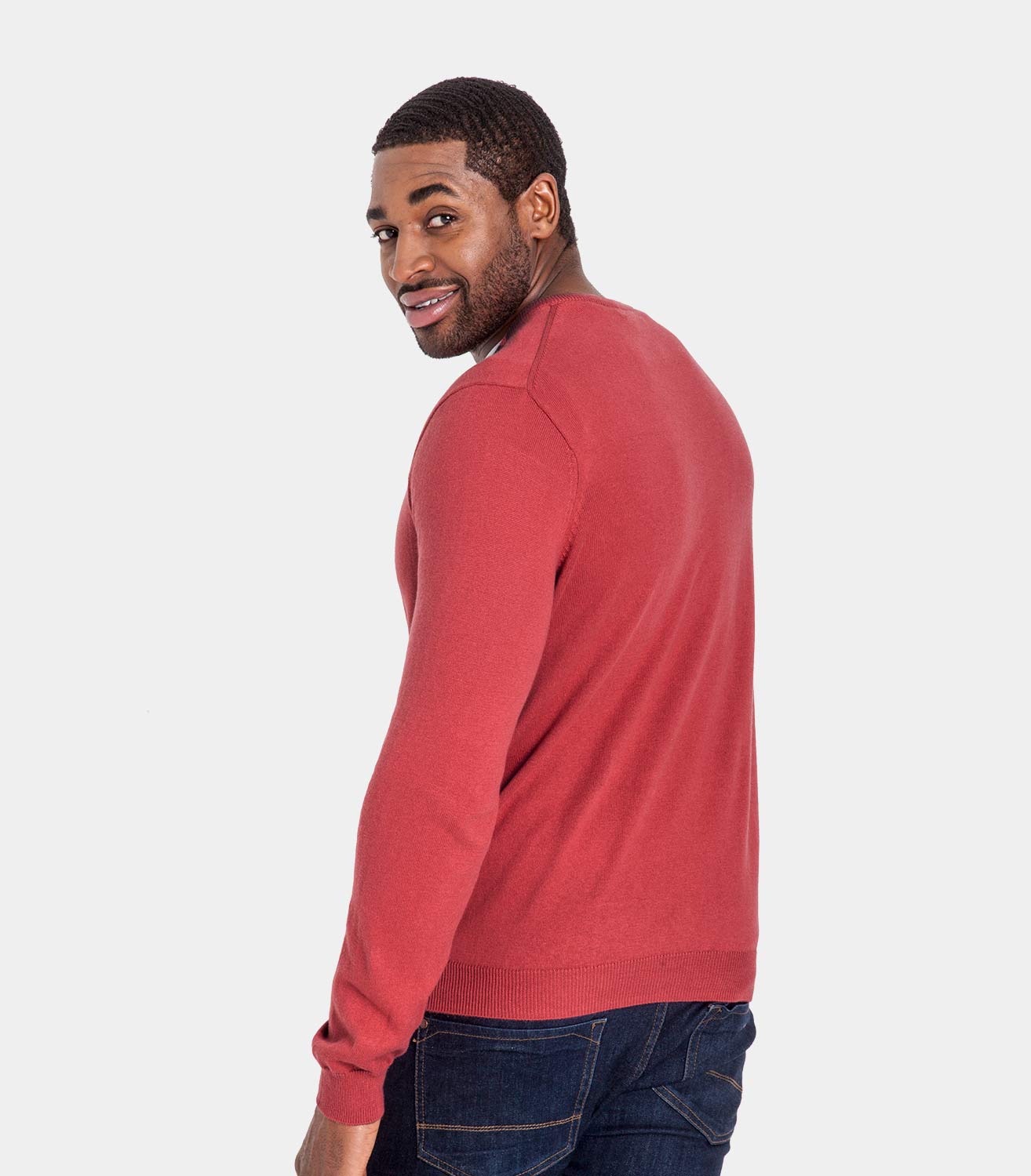 Russet Red Mens Cashmere & Cotton V Neck Jumper WoolOvers UK