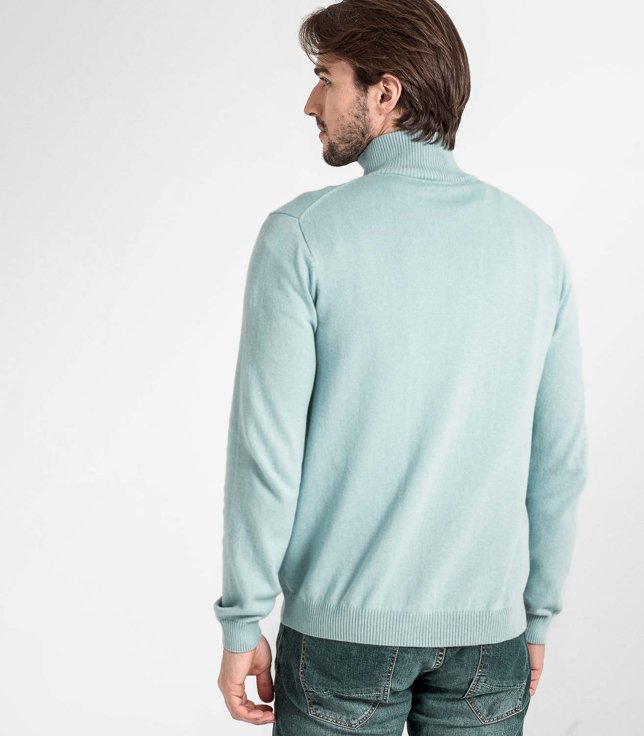 Pale Blue | Mens Cashmere & Cotton Zip Through Cardigan | WoolOvers AU