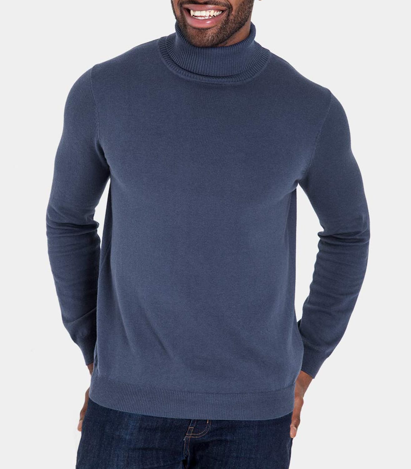 French Navy | Mens Silk & Cotton Polo Neck Jumper | WoolOvers AU