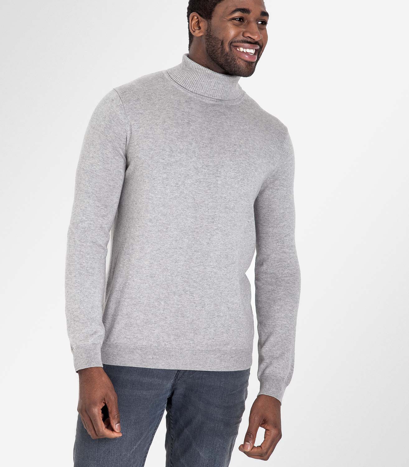 Grey Marl | Mens Silk & Cotton Polo Neck Jumper | WoolOvers UK