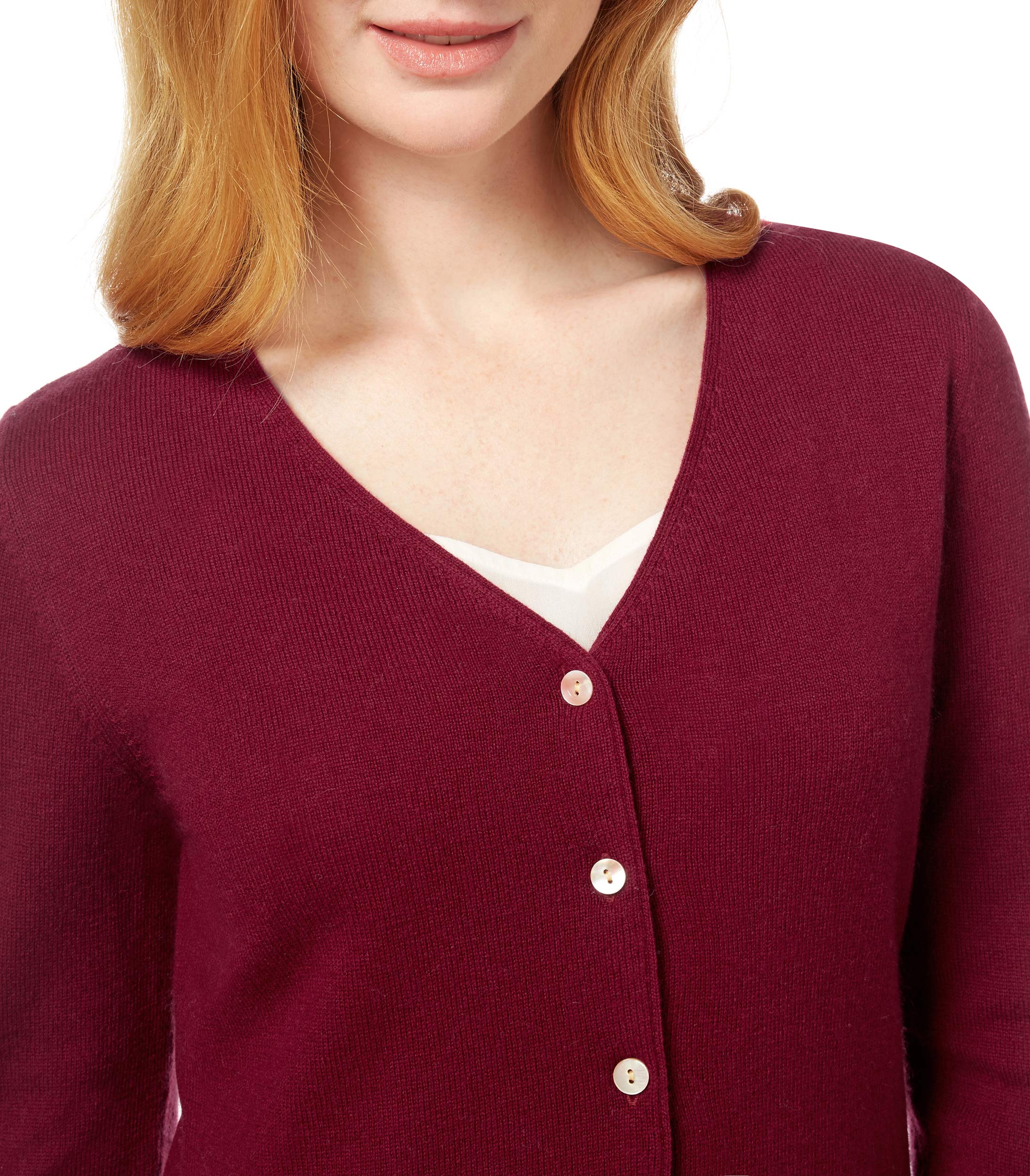 Burgundy Womens Cashmere And Merino Luxurious V Neck Cardigan Woolovers Au