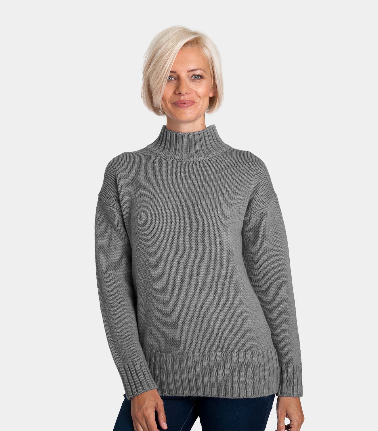 Flannel Grey | Womens Wool Blend Chunky Turtle Neck Jumper | WoolOvers UK