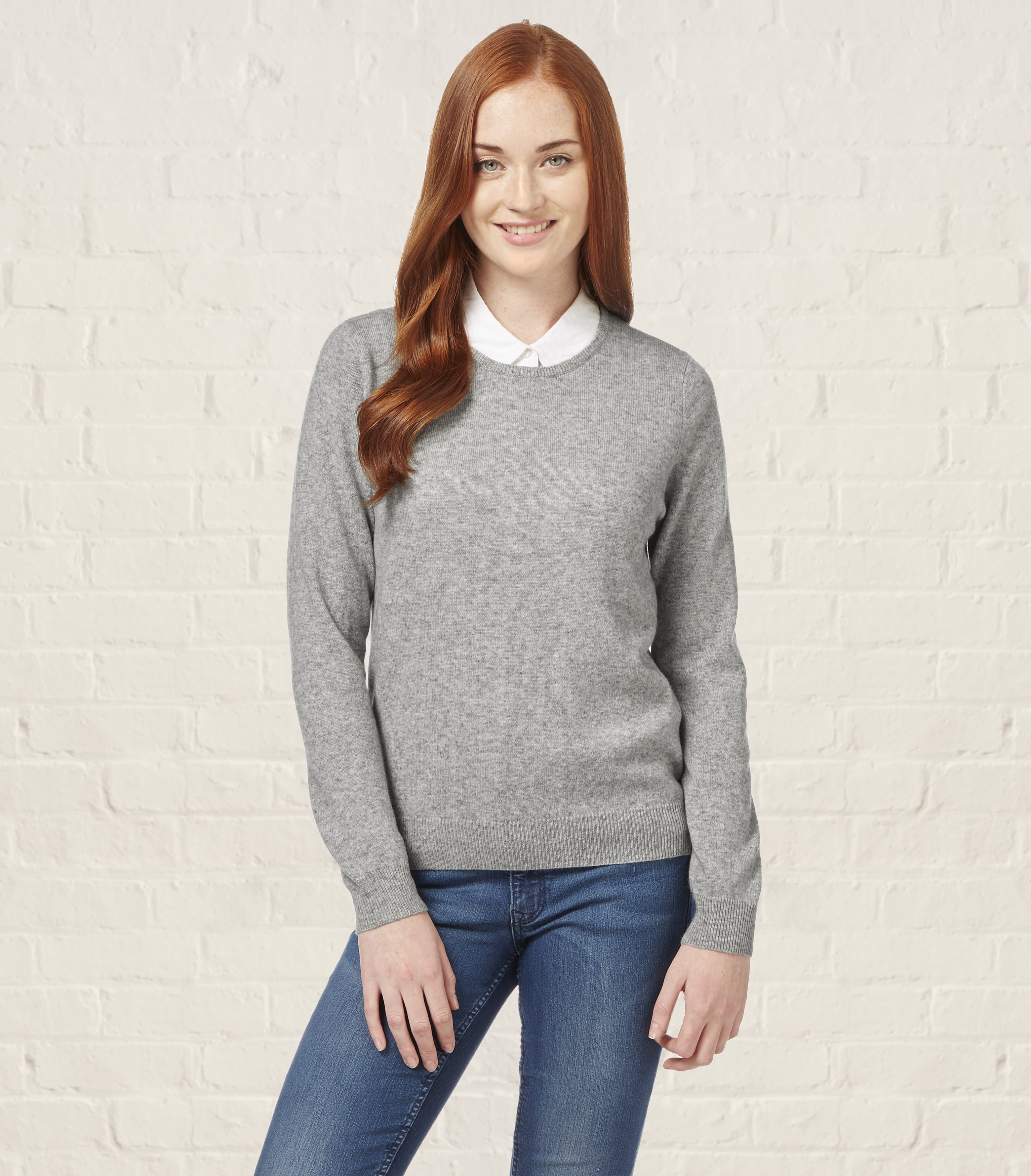 Flannel Grey | Womens Cashmere & Merino Crew Neck Knitted Sweater