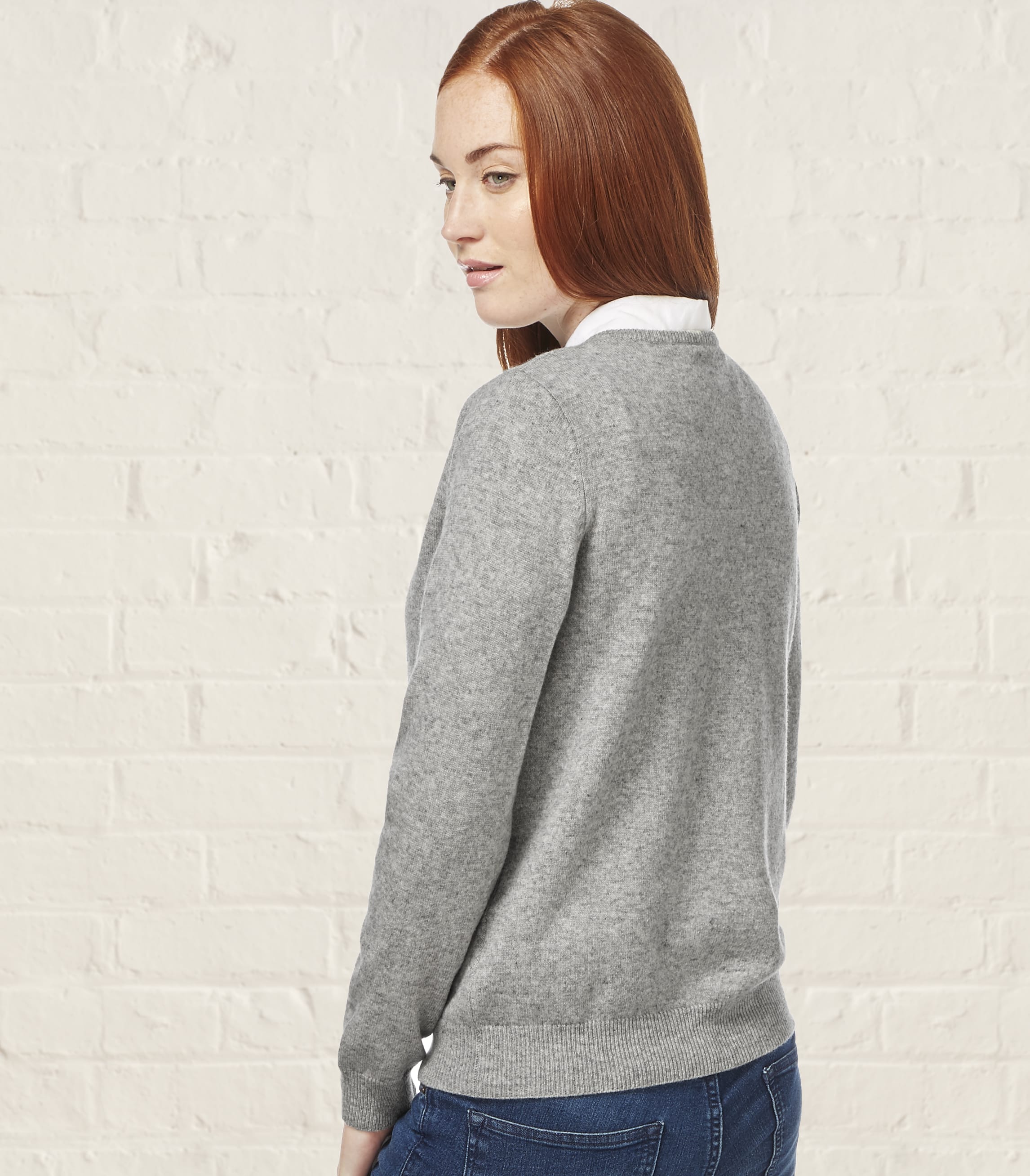 Flannel Grey | Womens Cashmere & Merino Crew Neck Knitted Sweater ...