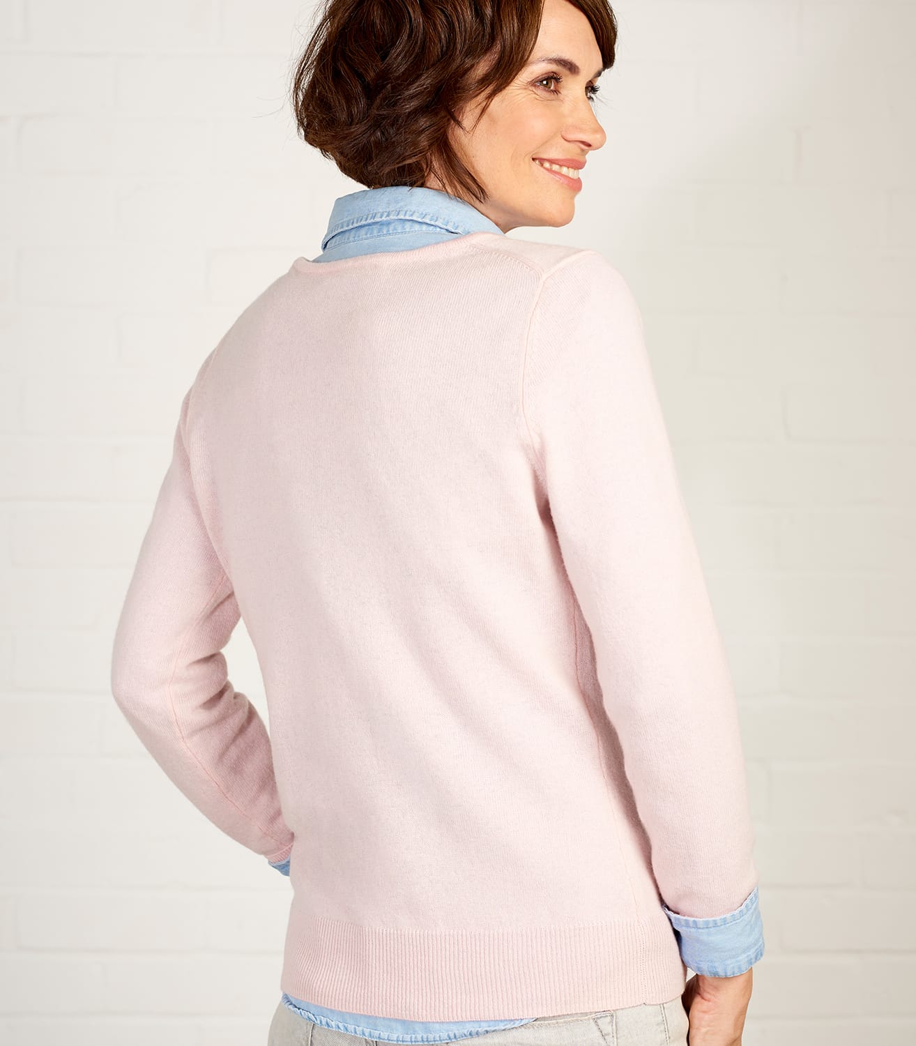Pale Pink Womens Cashmere & Merino Scoop Neck Jumper WoolOvers AU