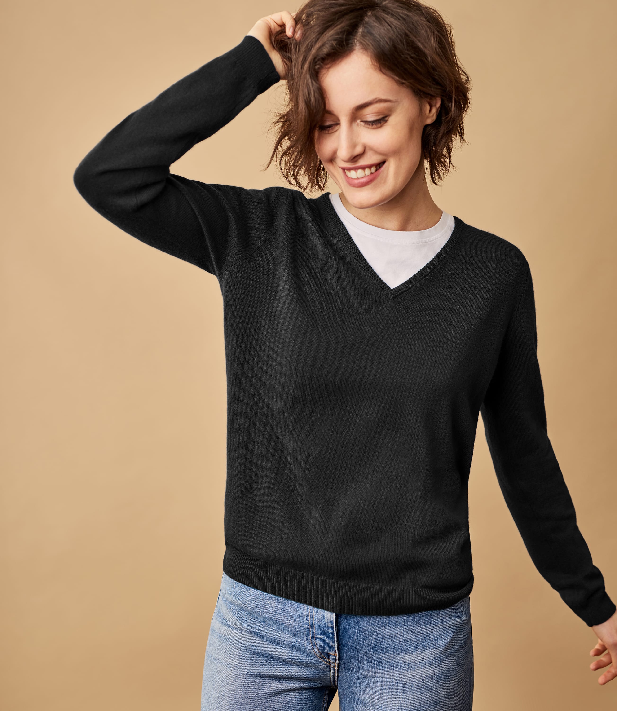 Black Cashmere And Merino V Neck Knitted Sweater Woolovers Au