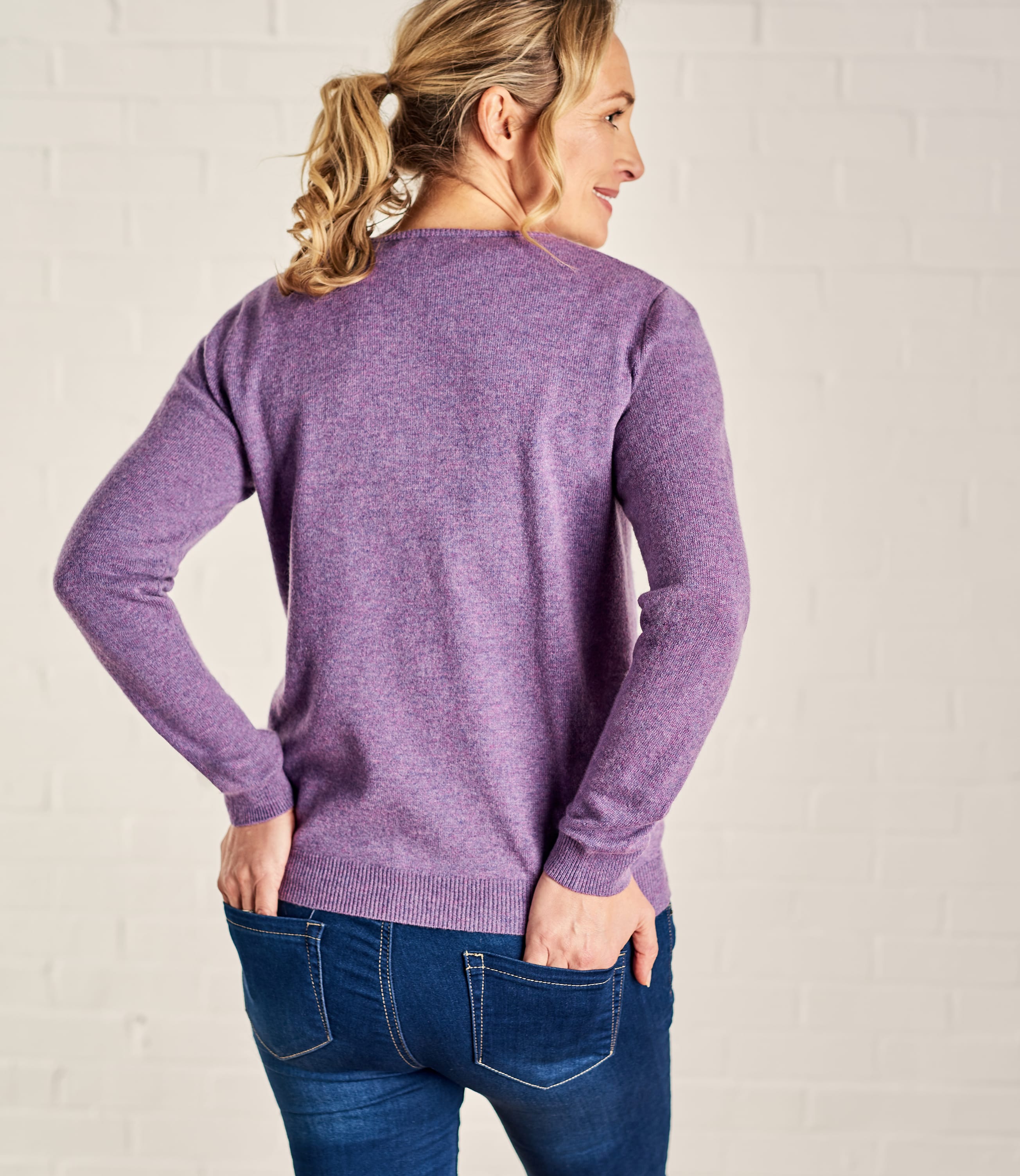 Lavender Marl Womens Cashmere Merino V Neck Knitted Sweater Woolovers Us