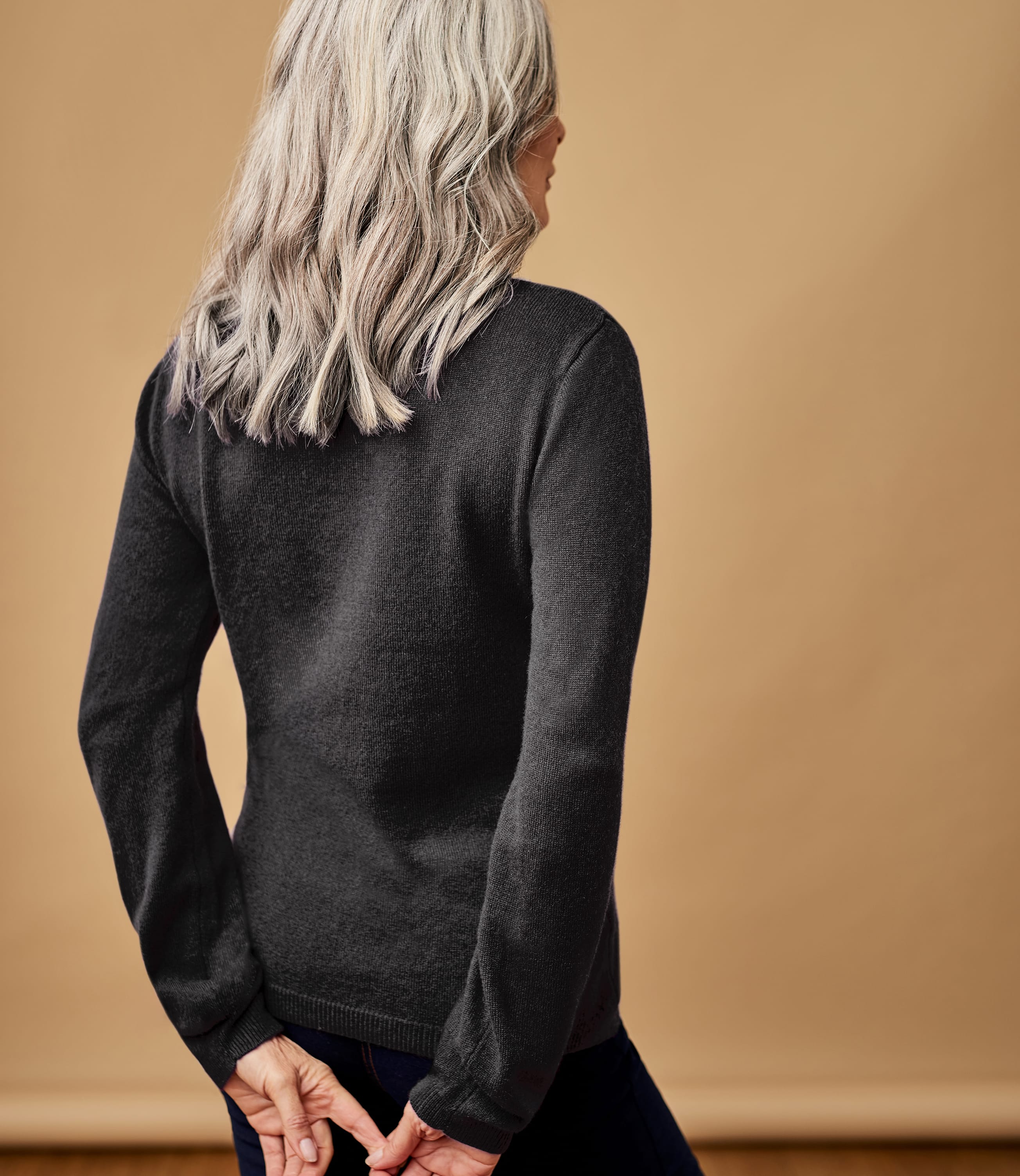 Black Womens Cashmere & Merino Fitted Polo Neck Knitted Jumper