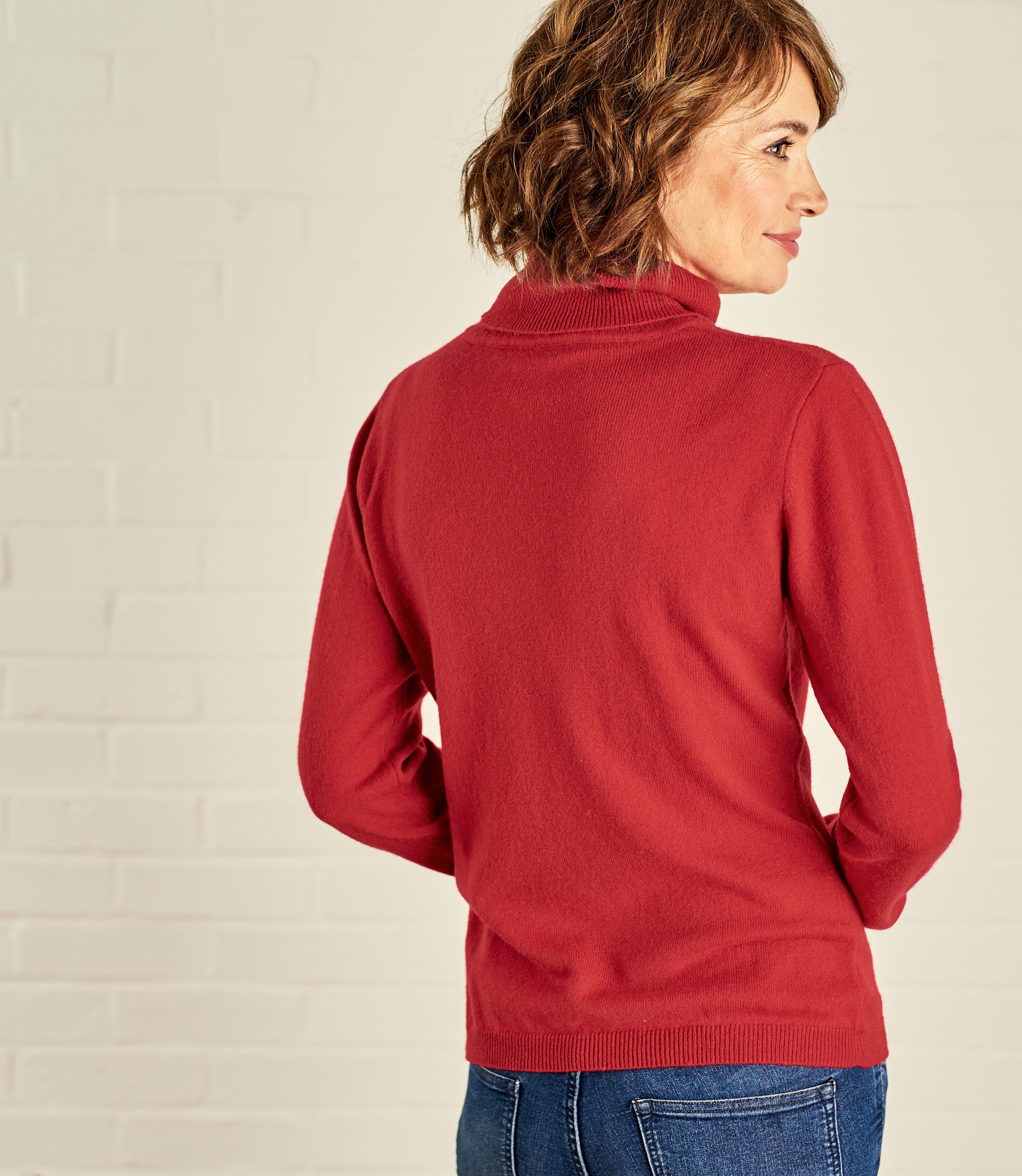 Red Womens Cashmere & Merino Fitted Polo Neck Knitted Jumper