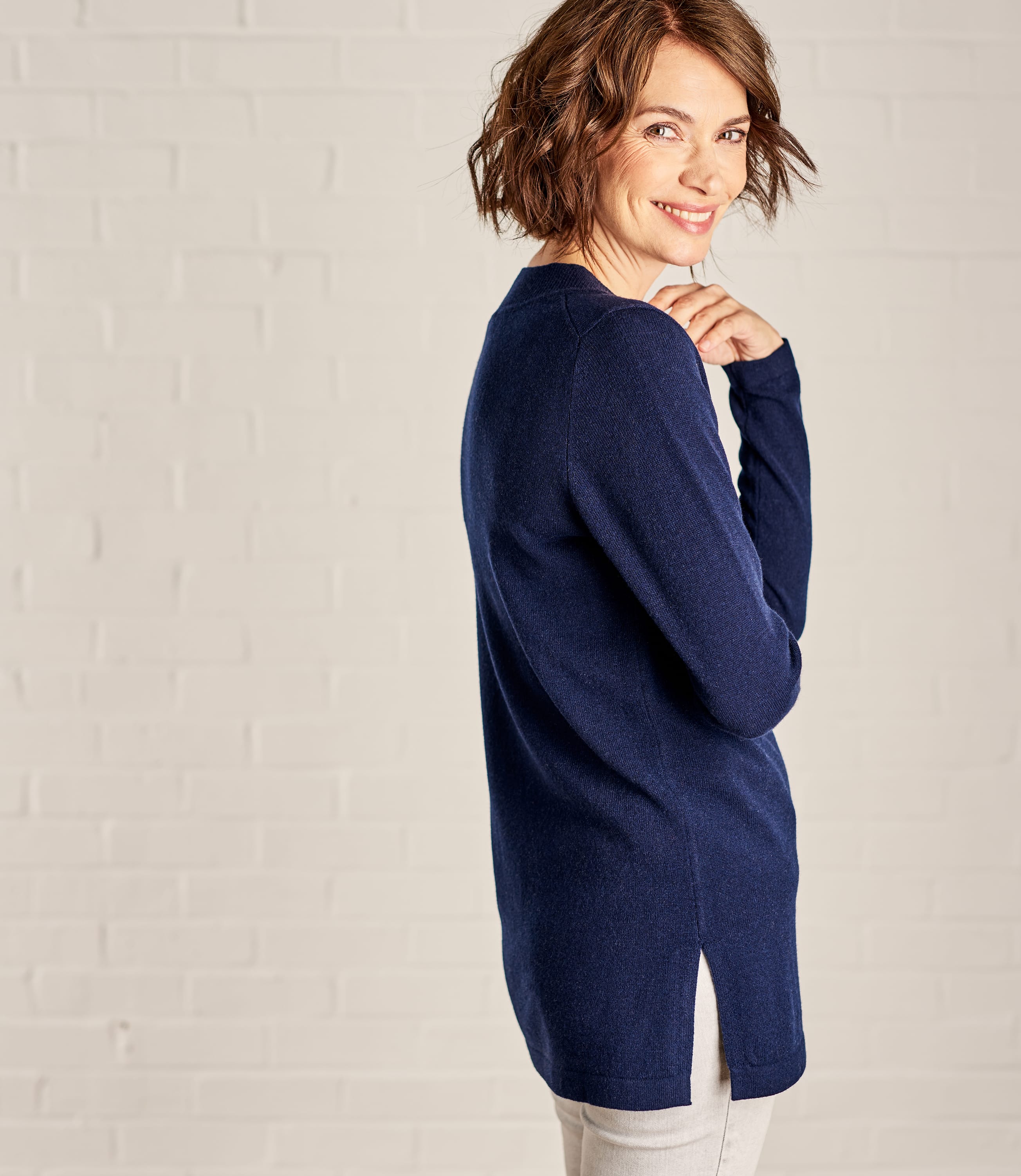 Navy | Womens Cashmere & Merino Relaxed V-Neck Tunic | WoolOvers UK