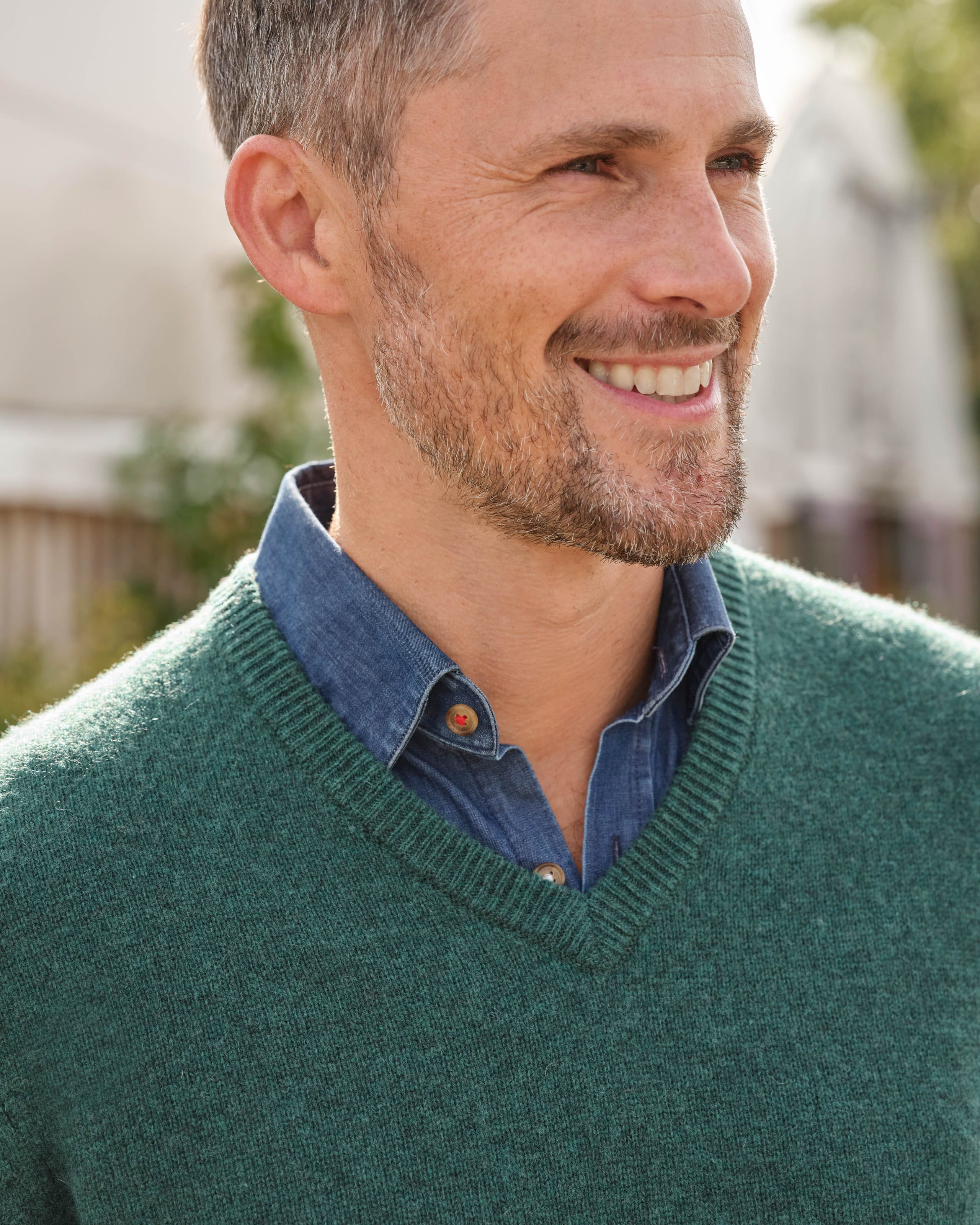 Dark Green Marl | Mens Lambswool V Neck Sweater | WoolOvers US