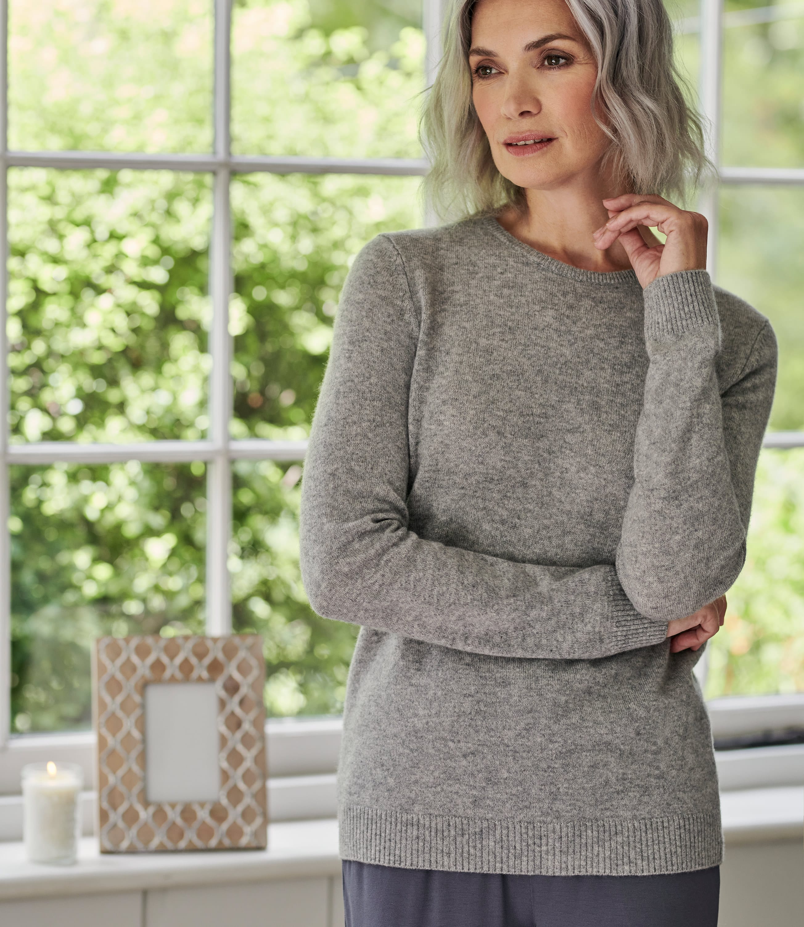 Grey Marl | Womens Pure Cashmere Crew Neck Sweater | WoolOvers US
