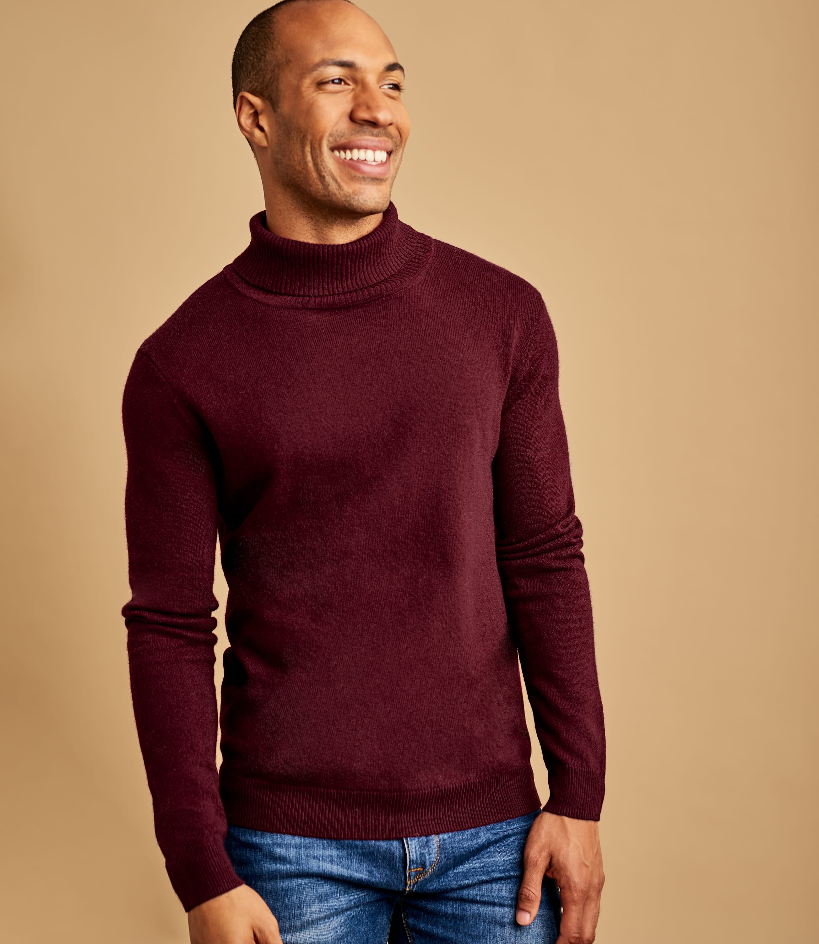 Plum | Mens Cashmere & Merino Turtle Neck Sweater | WoolOvers US
