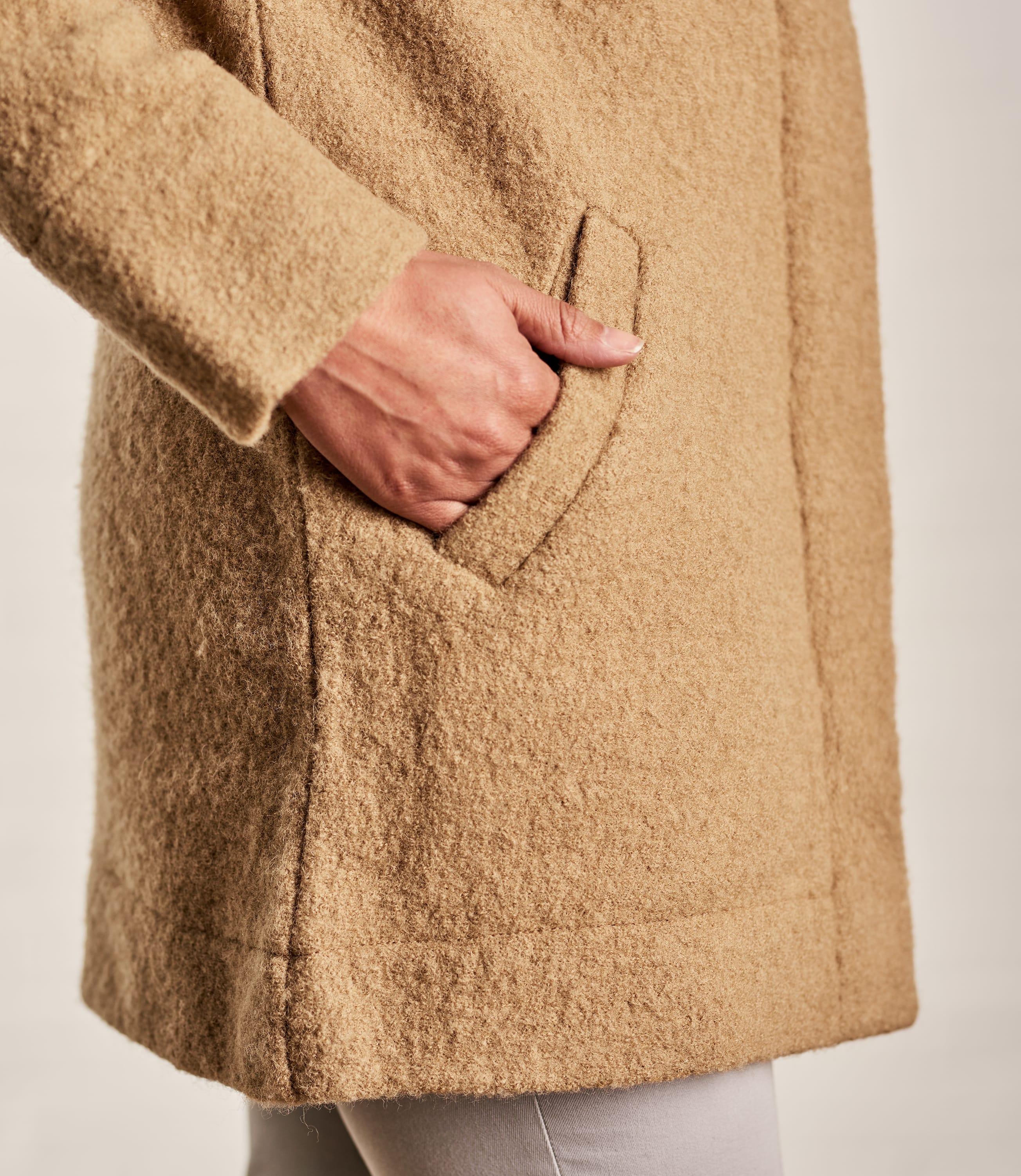 Camel Pure Wool | Womens Boiled Wool Hooded Coatigan