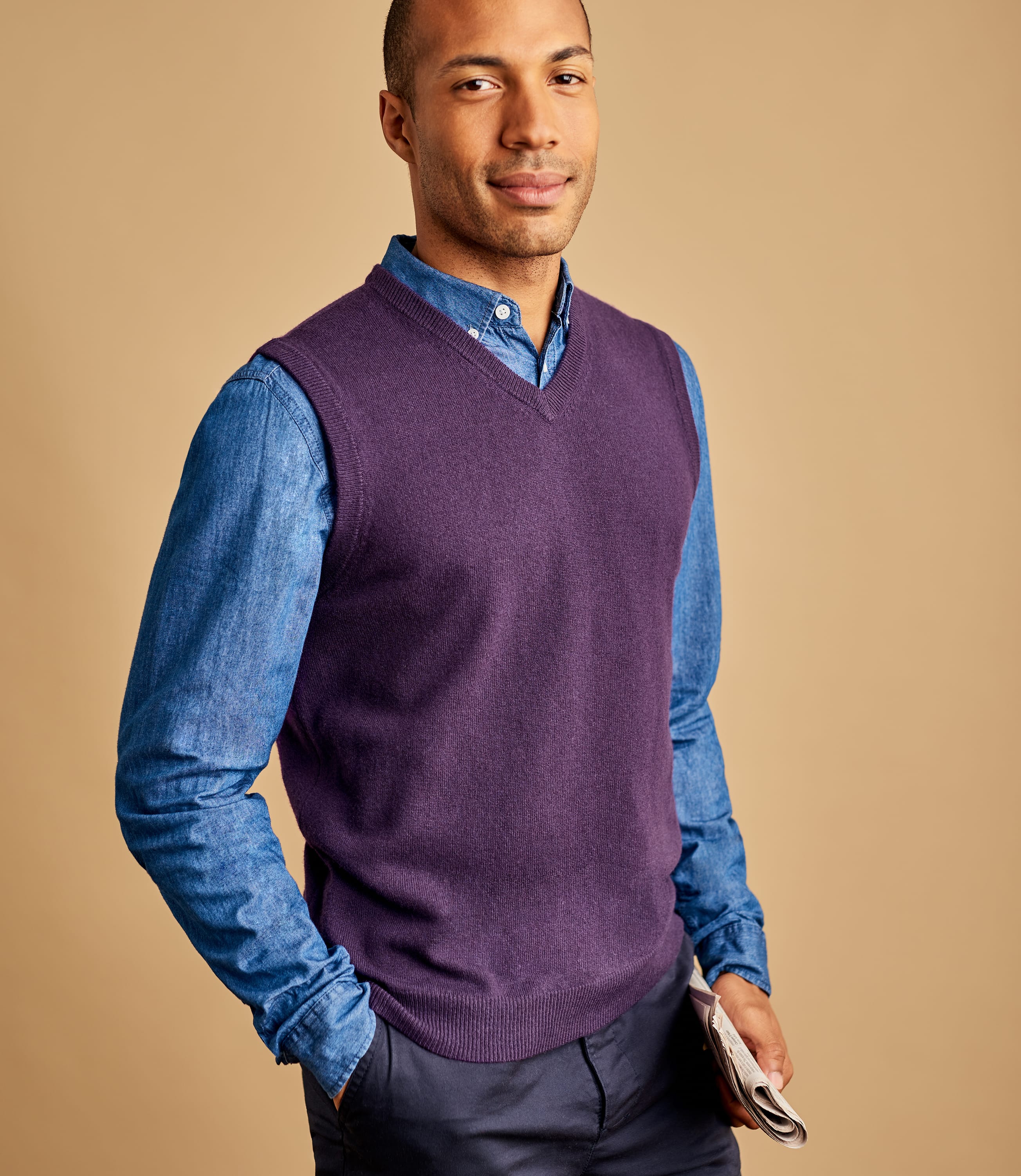 Blueberry | Mens Cashmere & Merino Vest | WoolOvers US