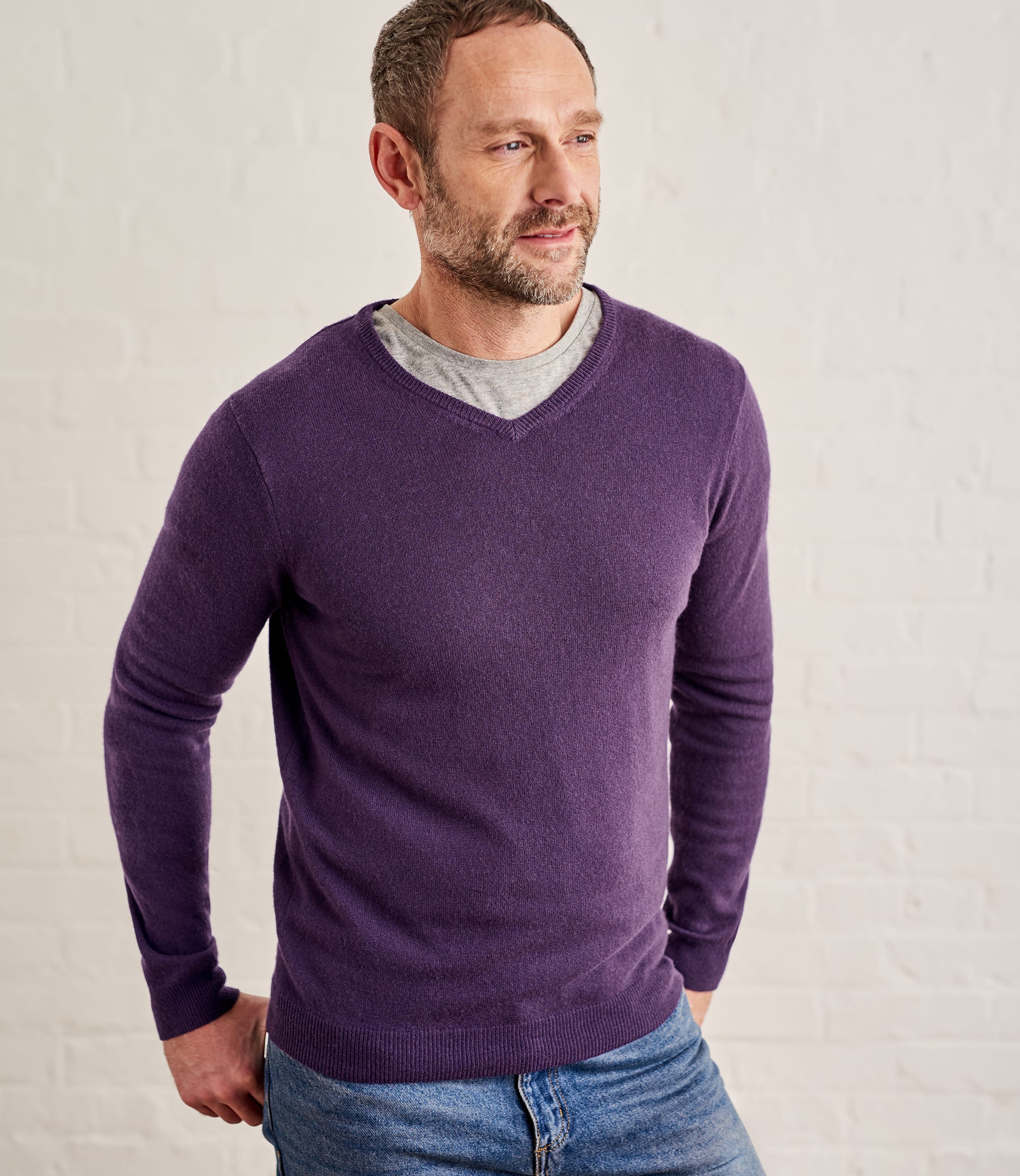 Blueberry | Cashmere & Merino Classic V Neck Knitted Sweater | WoolOvers UK