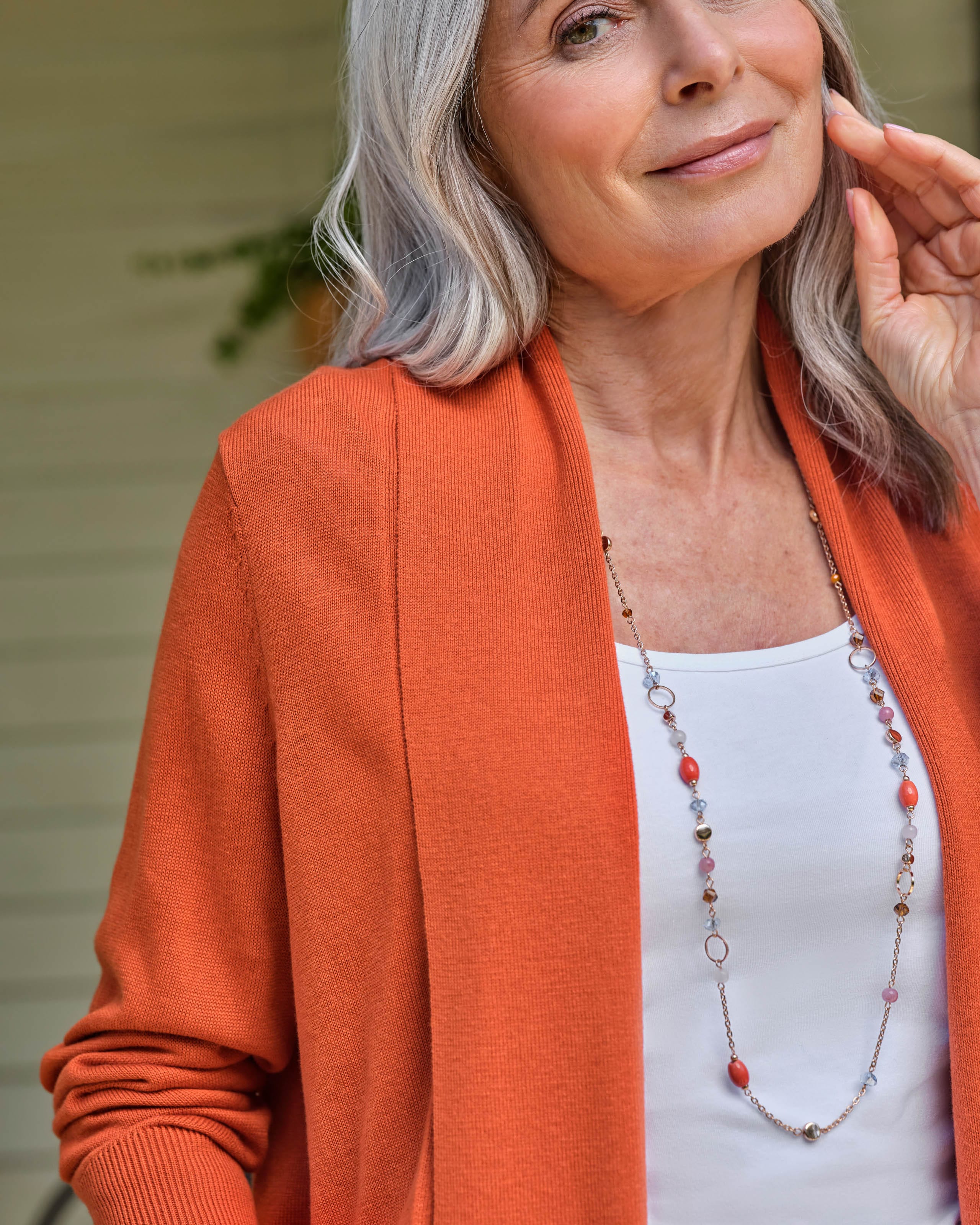 Orange brulé | Cardigan asymétrique cascade - Femme | WoolOvers FR