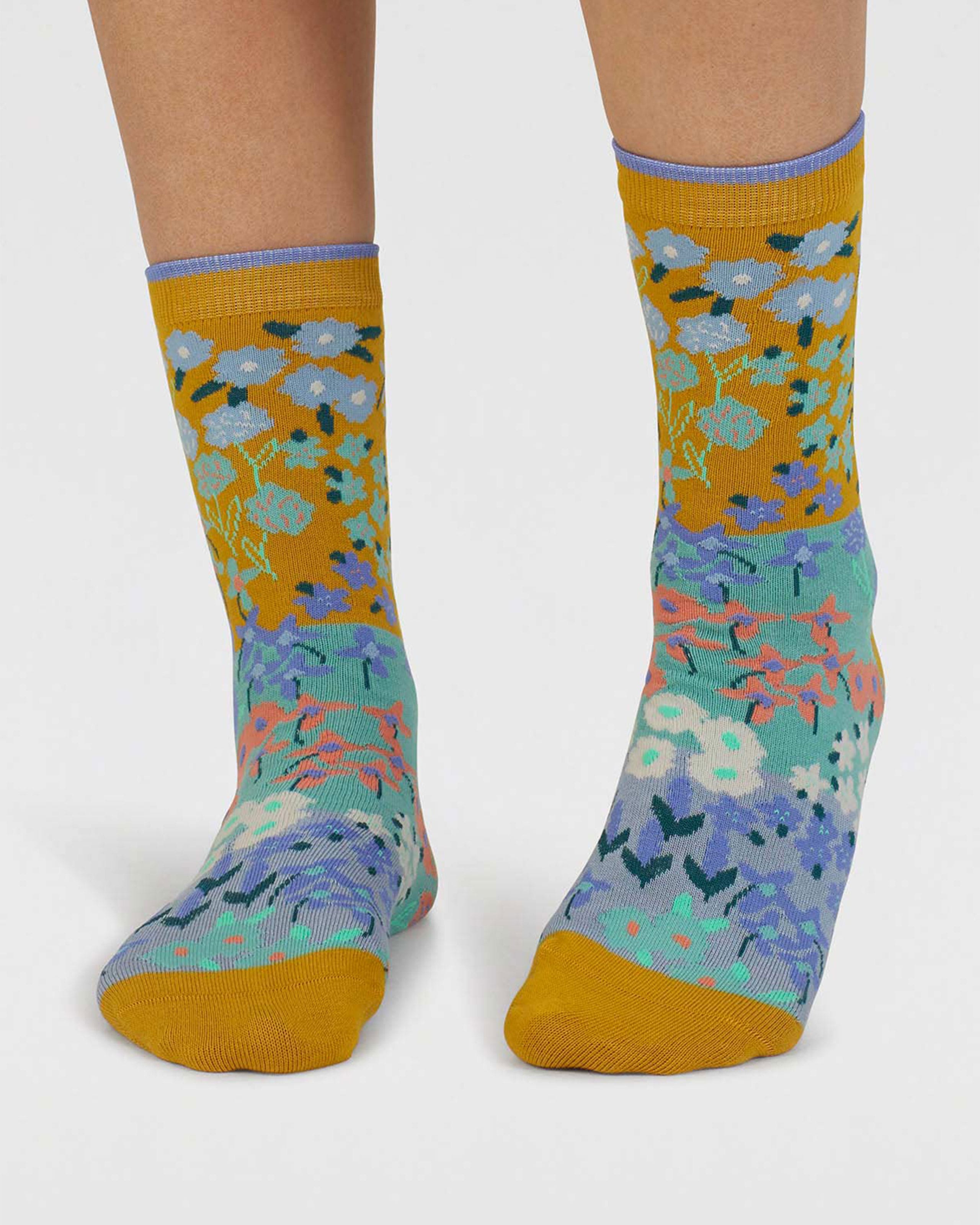 Yellow | Womens Marguerite Floral Organic Cotton Socks | WoolOvers UK