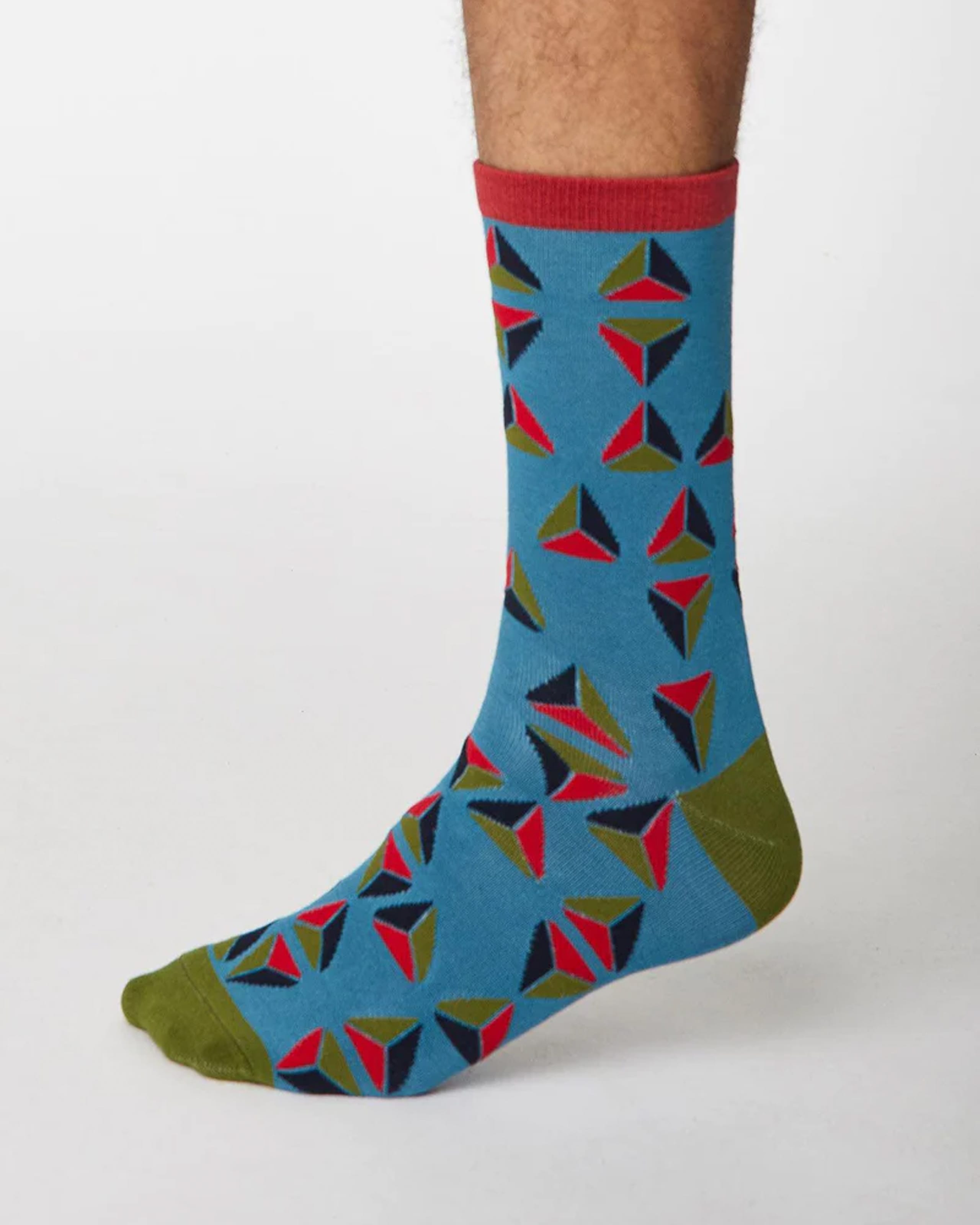Dusty Blue Mens Geometrico Socks WoolOvers UK