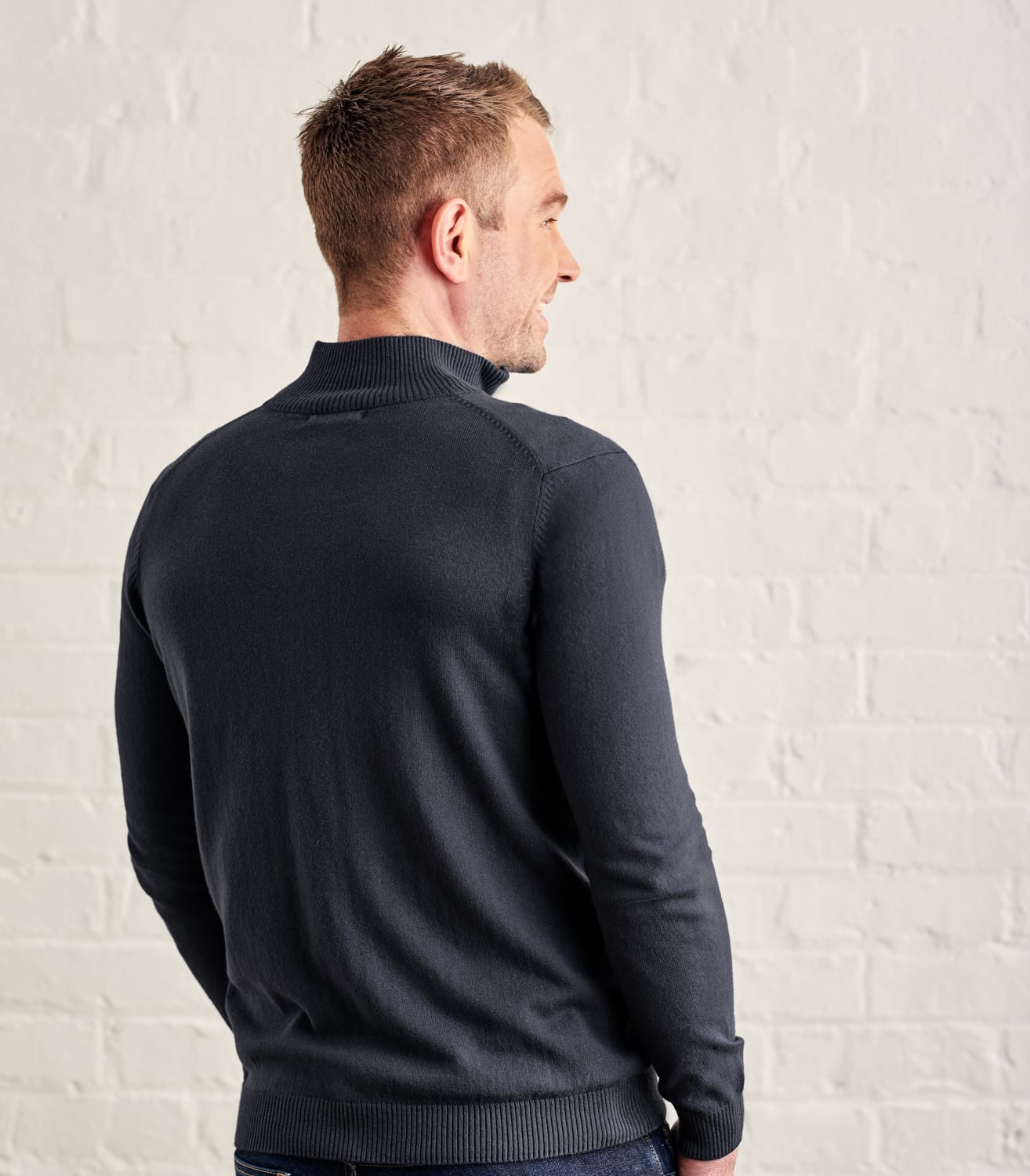 Classic Navy Mens Cashmere & Cotton Zip Through Cardigan WoolOvers UK