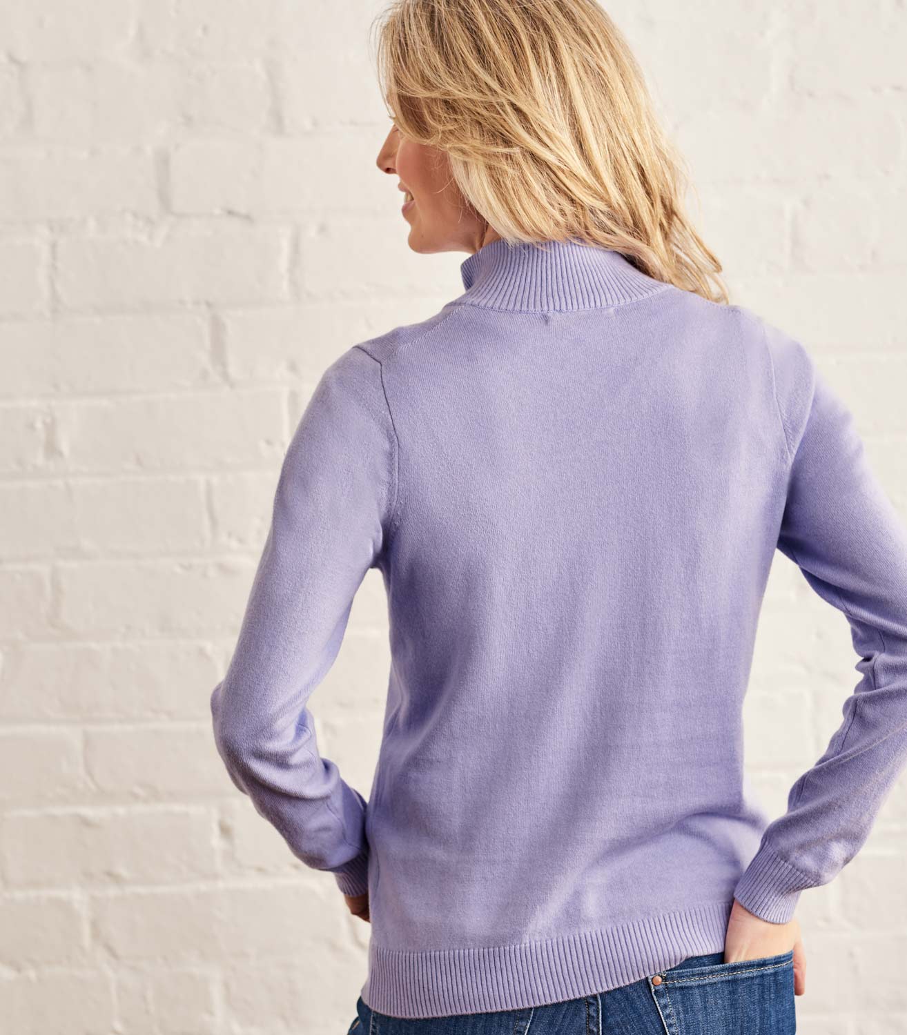 Lavender Womens Cashmere & Cotton Zip Neck Jumper WoolOvers AU
