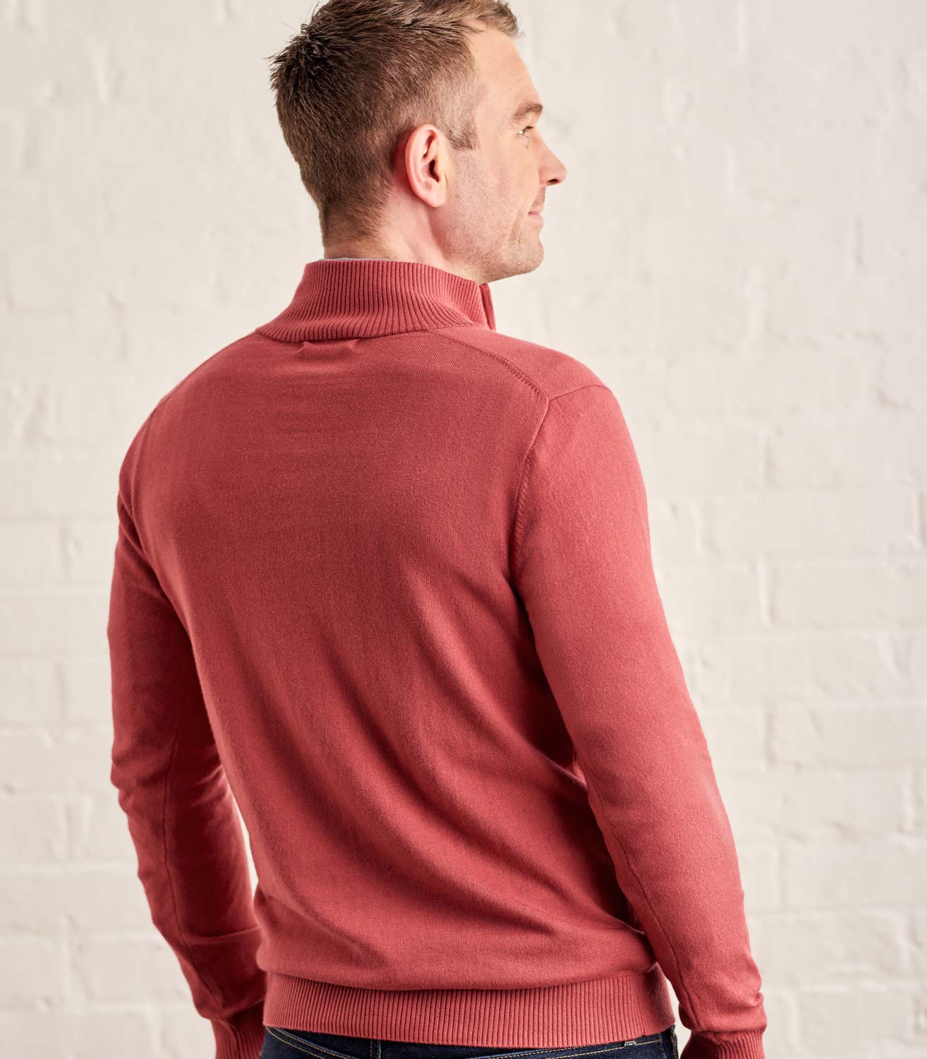 Russet Red Mens Cashmere & Cotton Zip Neck Jumper WoolOvers AU