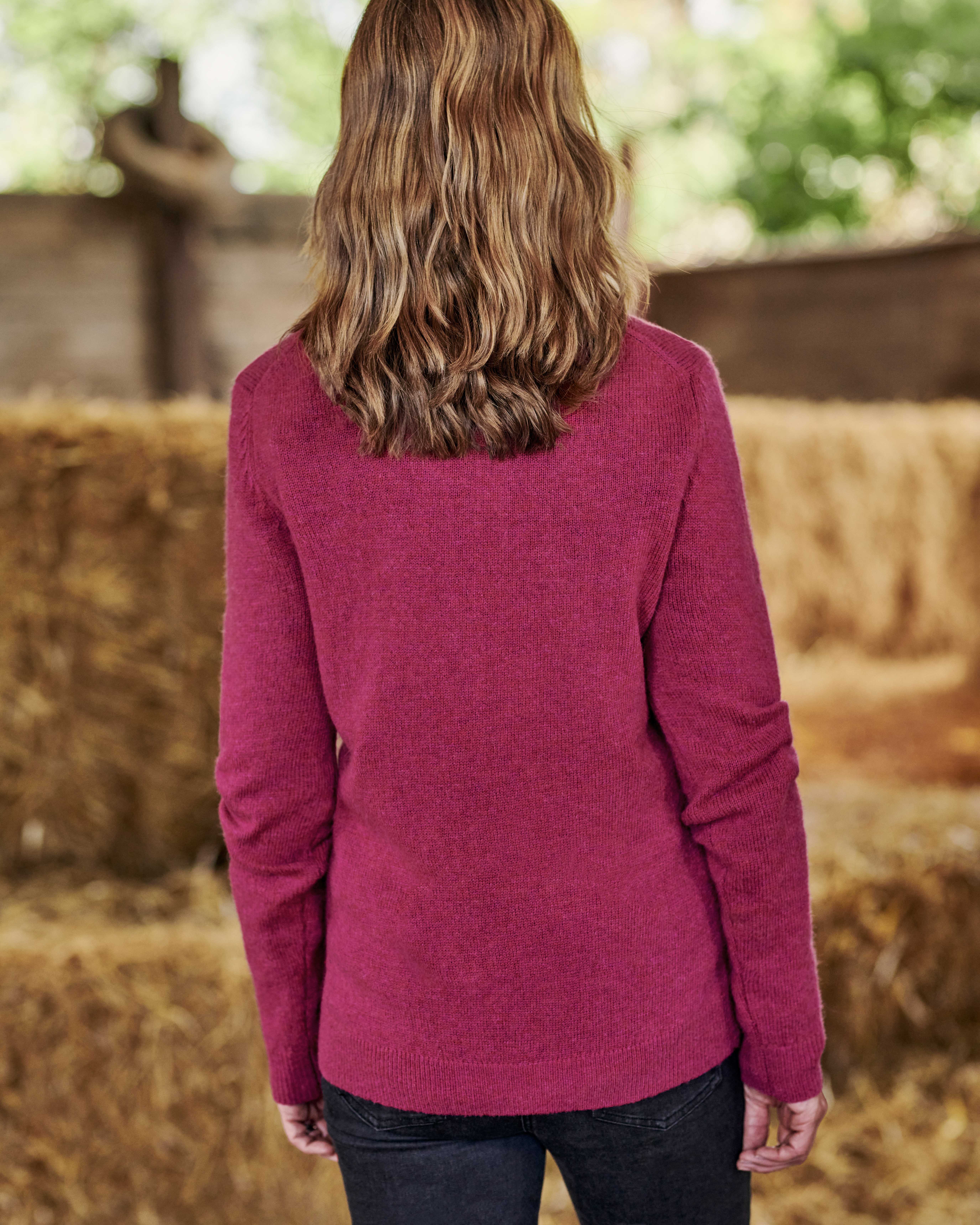 Raspberry Womens Lambswool V Neck Sweater Woolovers Us