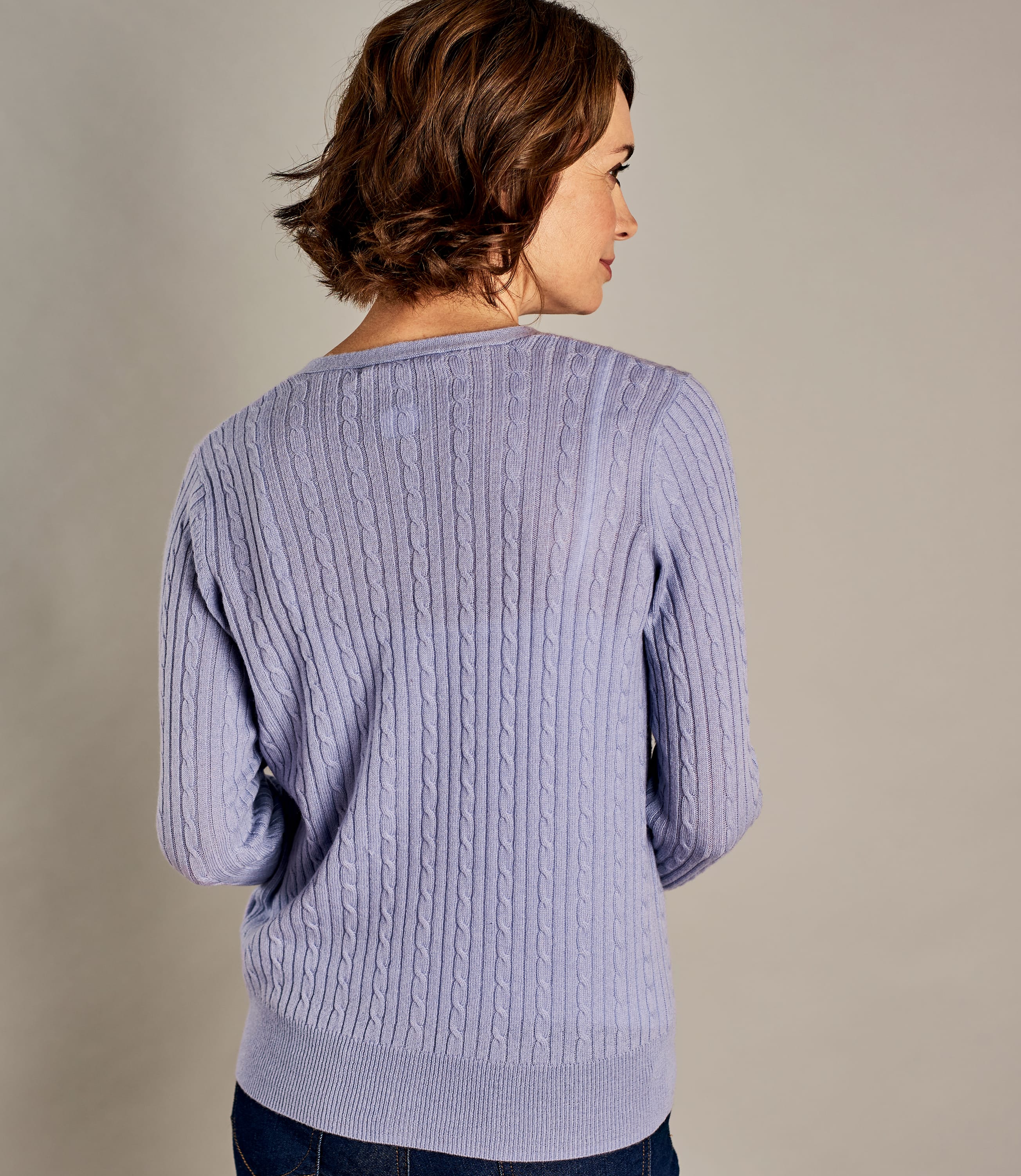 Lilac | Womens Cashmere Merino Cable V Neck Cardigan | WoolOvers AU