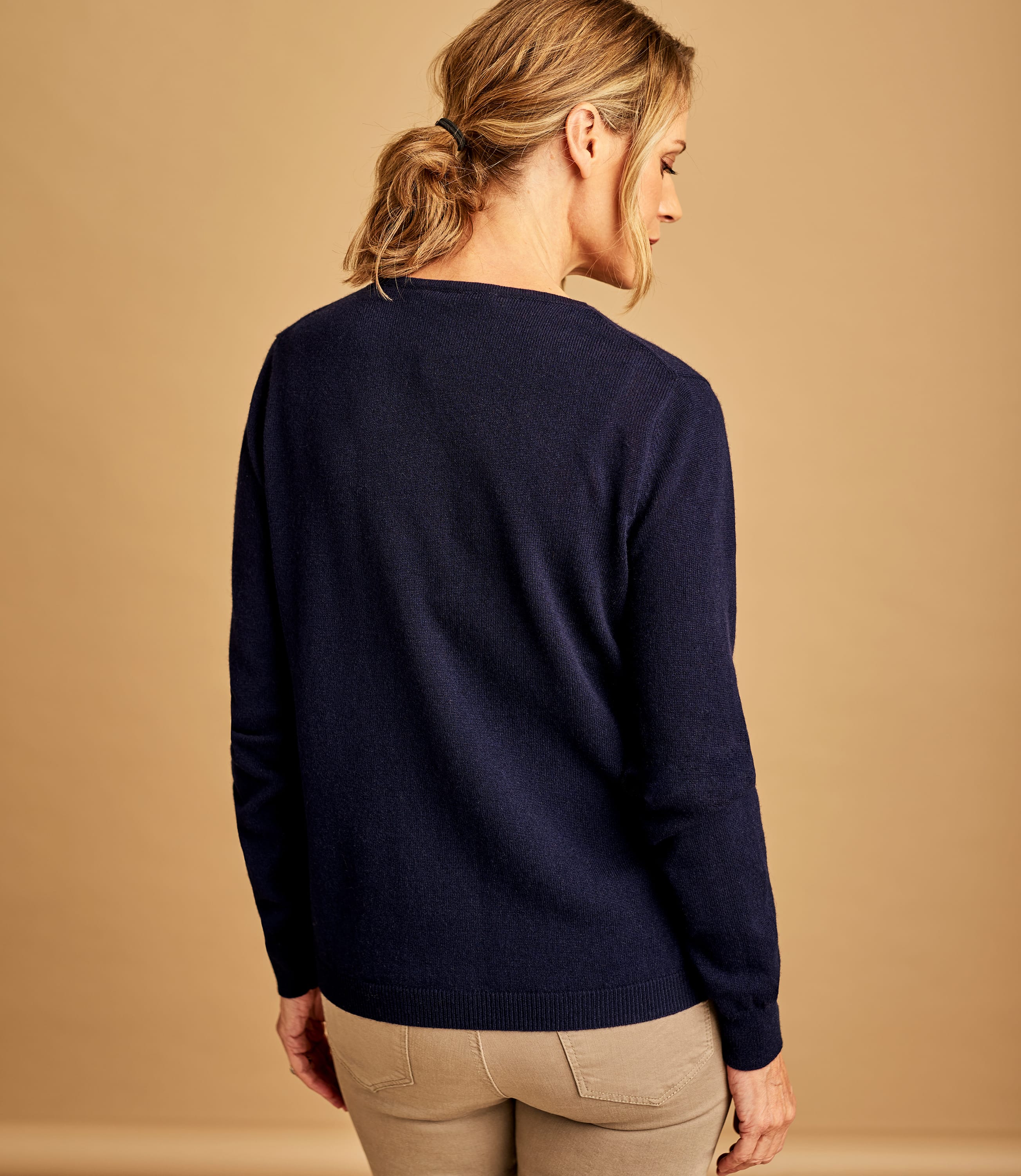 Navy Cashmere Merino Classic V Neck Cardigan WoolOvers UK