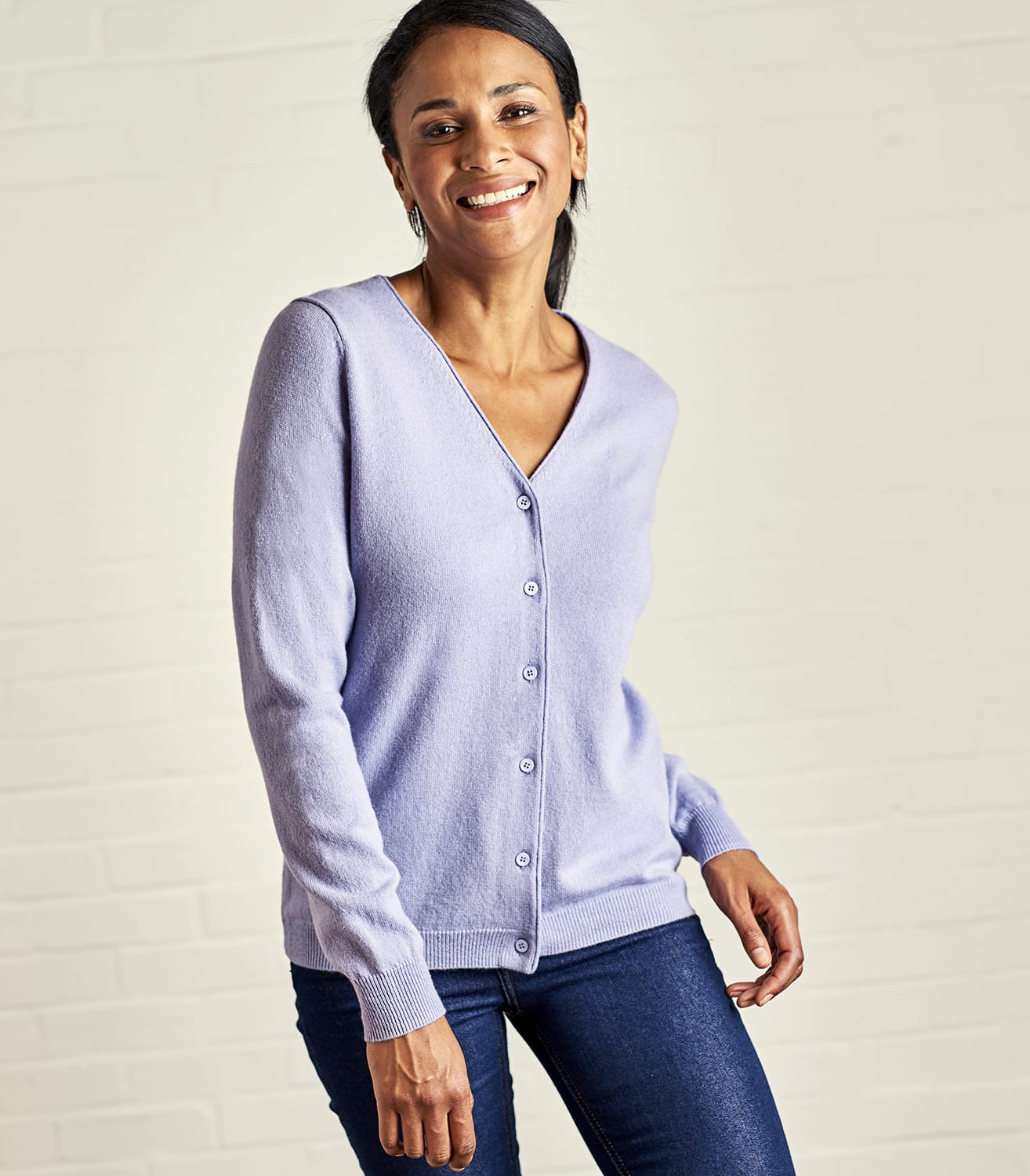 WoolOvers Womens Cashmere Merino Classic V Neck Cardigan Long Sleeve ...
