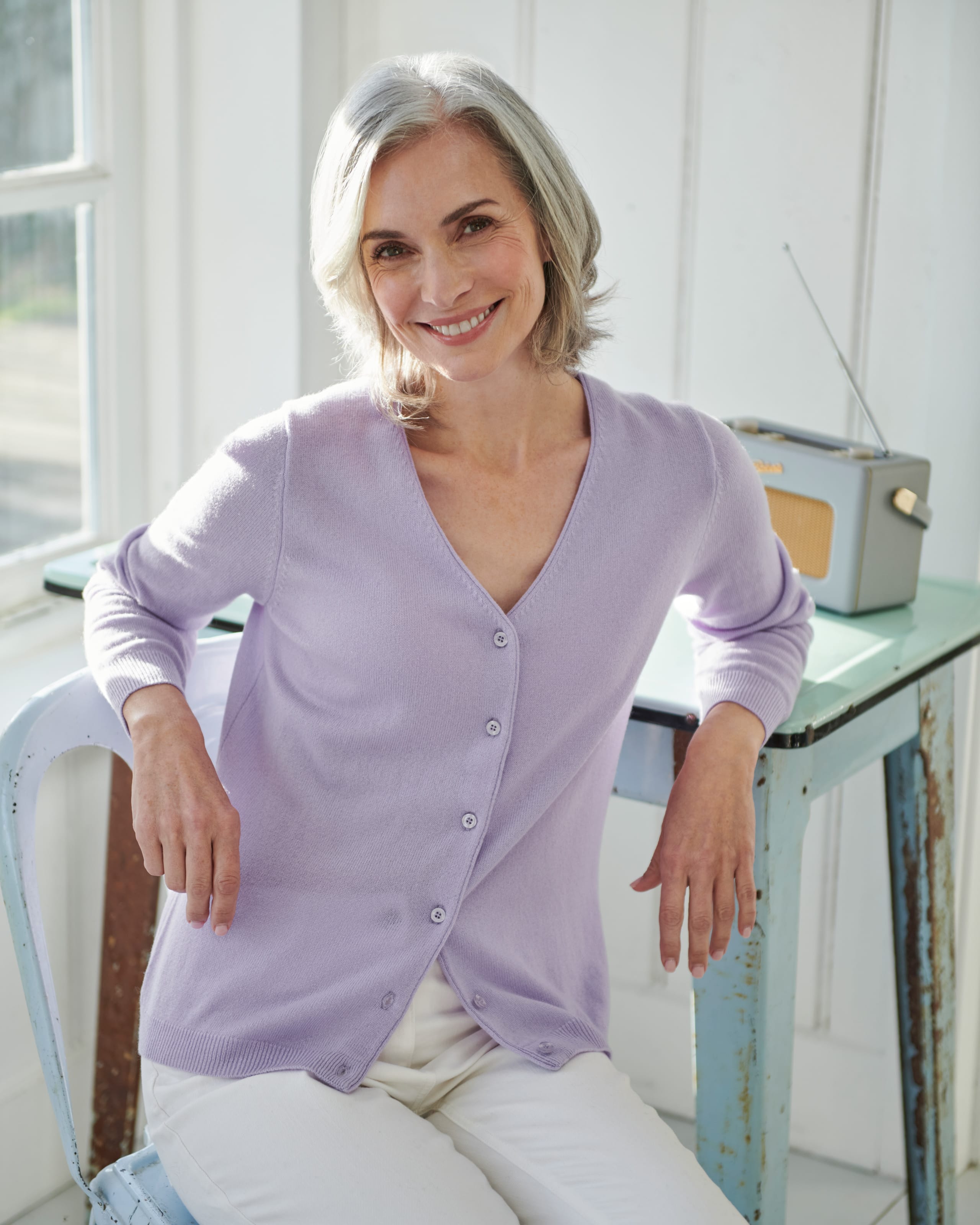 Cardigan Col Drape Cachemire Gris Clair B2510 221 main image 1