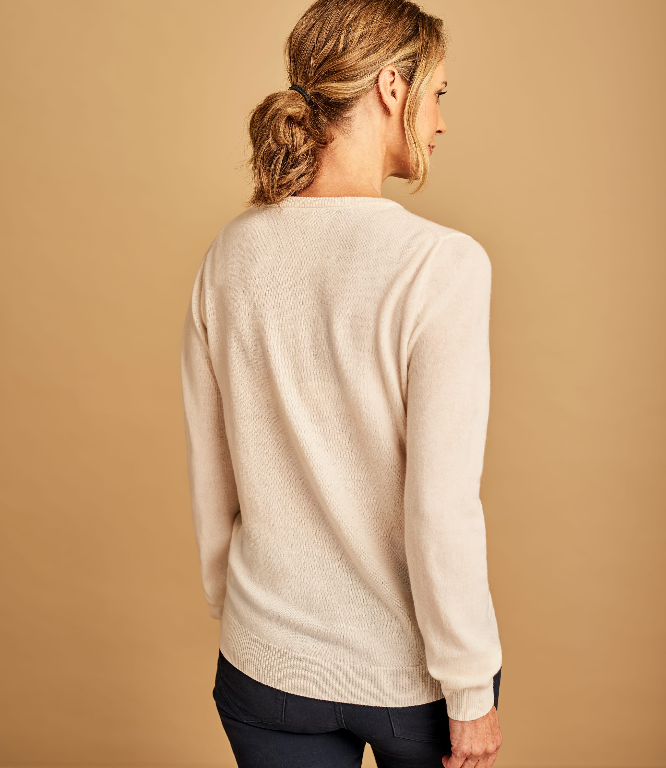 Cream | Cashmere & Merino Crew Neck Knitted Sweater | WoolOvers US