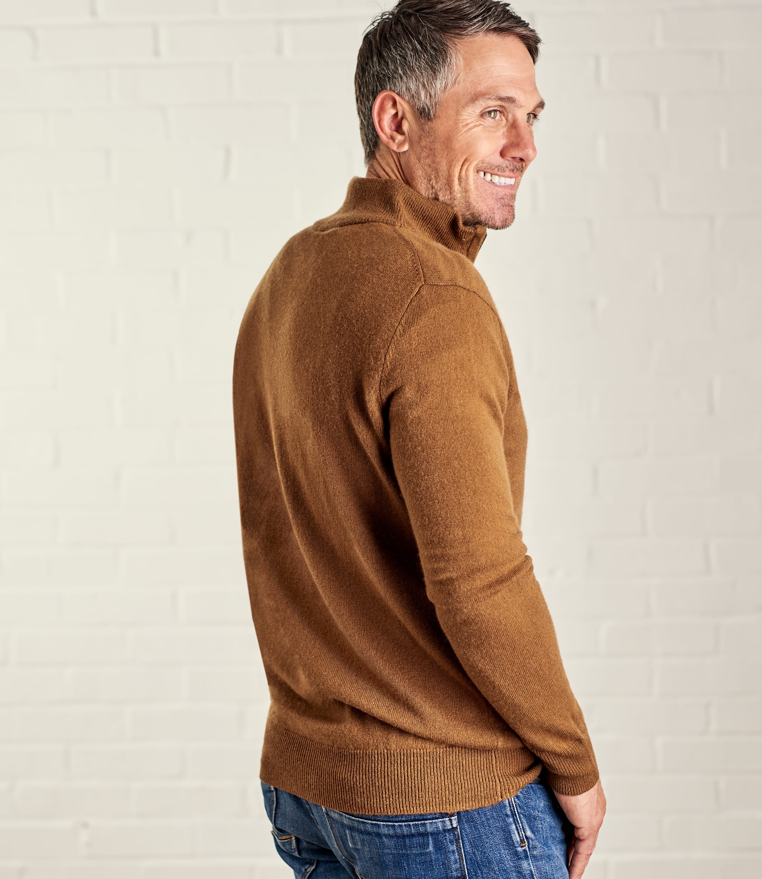 Deep Mustard Mens Cashmere & Merino Zip Neck Jumper WoolOvers AU