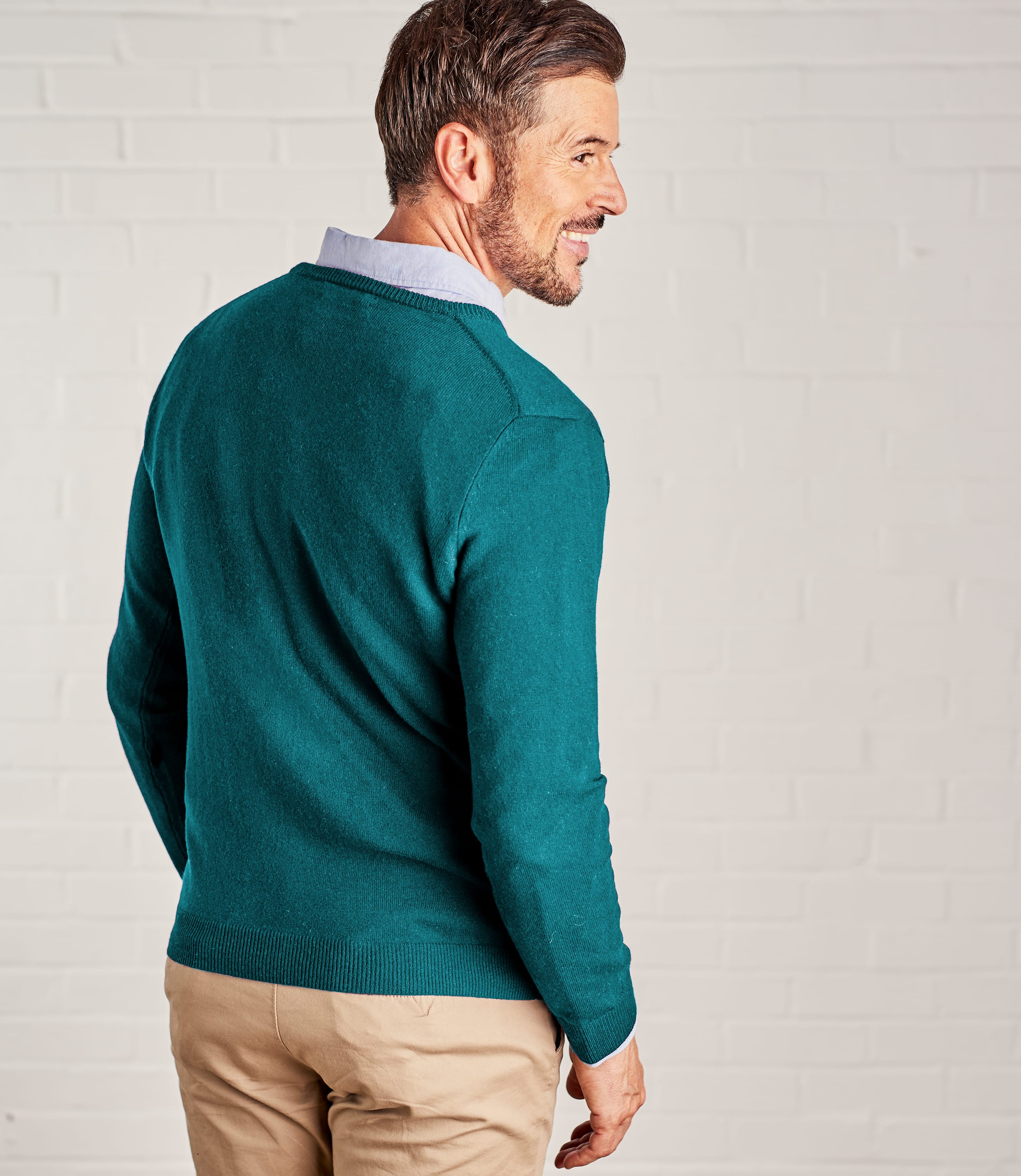 Persian Teal Mens Cashmere & Merino V Neck Knitted Sweater WoolOvers AU