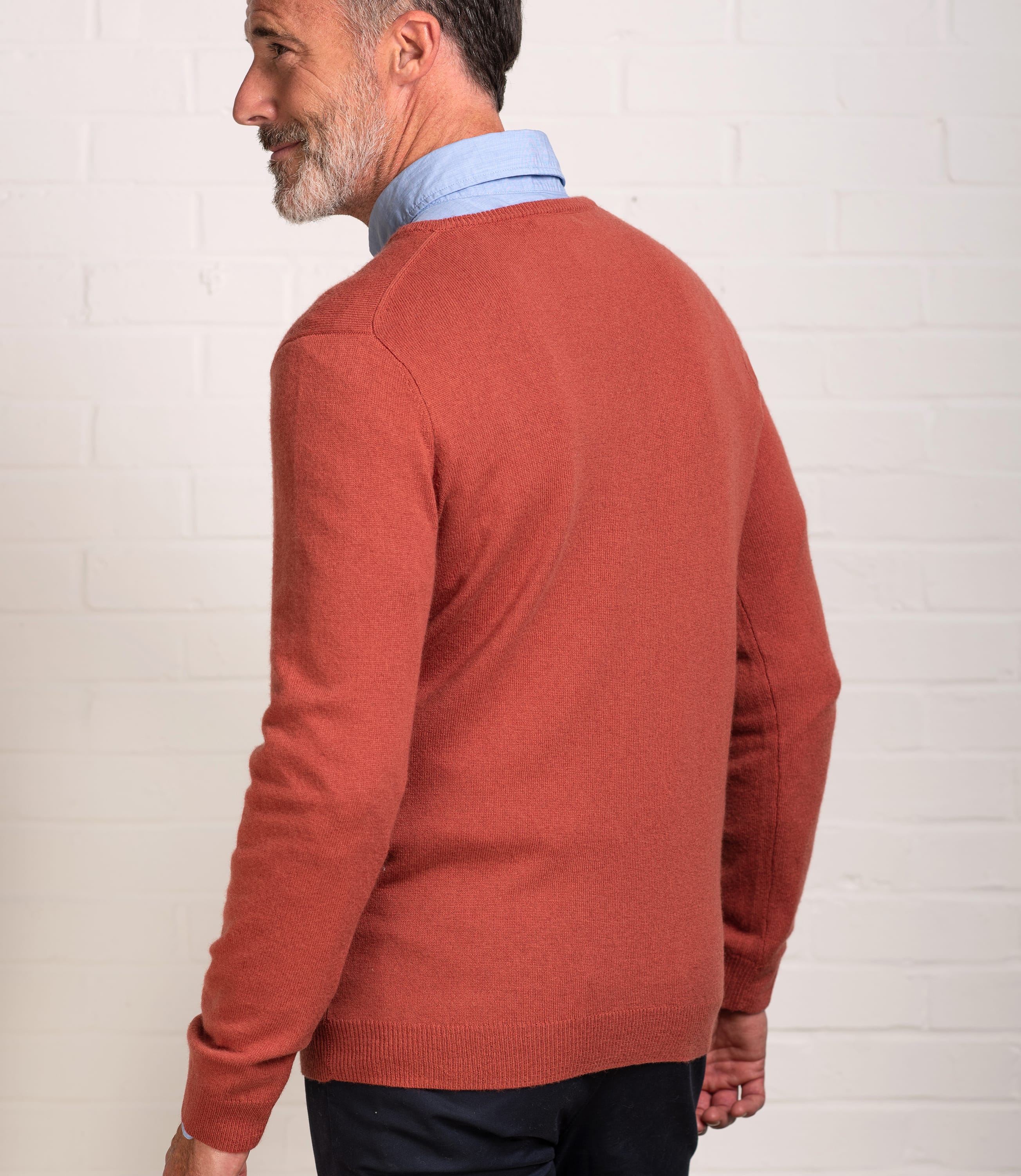 Rustic Orange Mens Cashmere And Merino V Neck Knitted Sweater