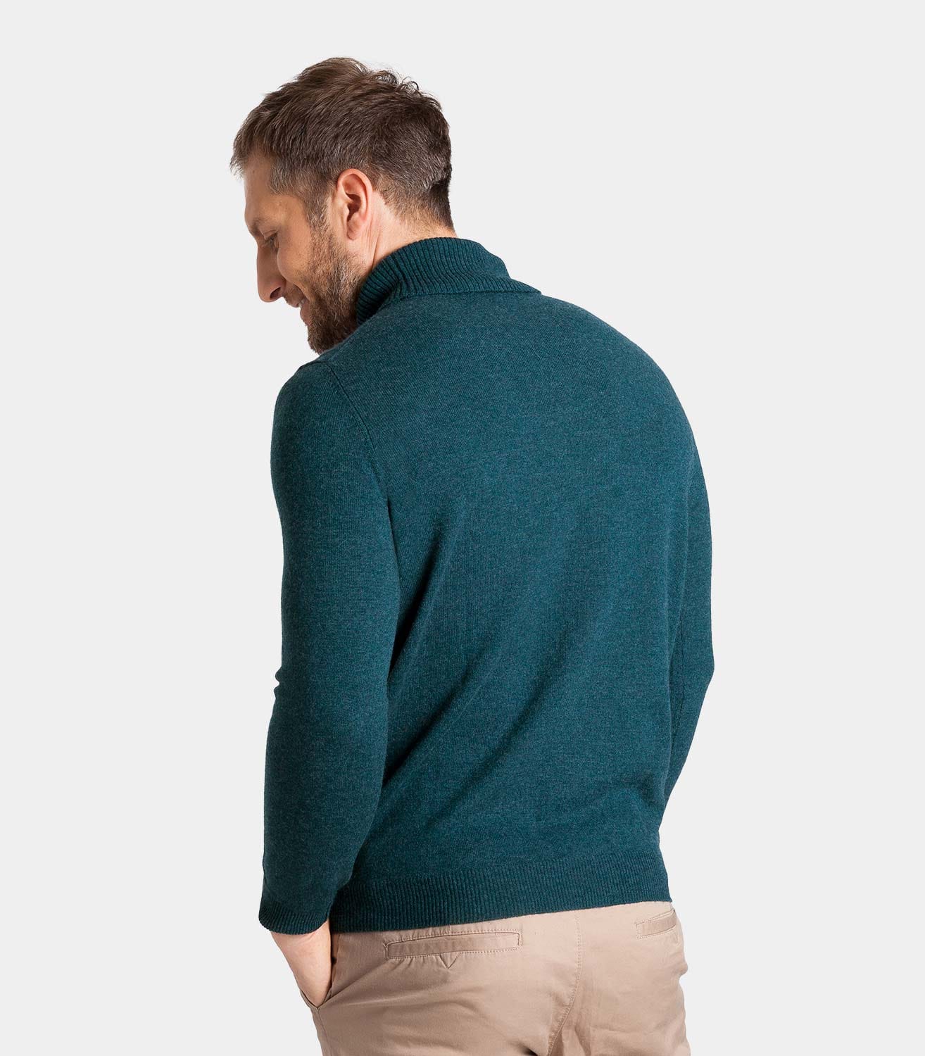 Soft Teal Mens Cashmere & Merino Polo Neck Jumper WoolOvers AU