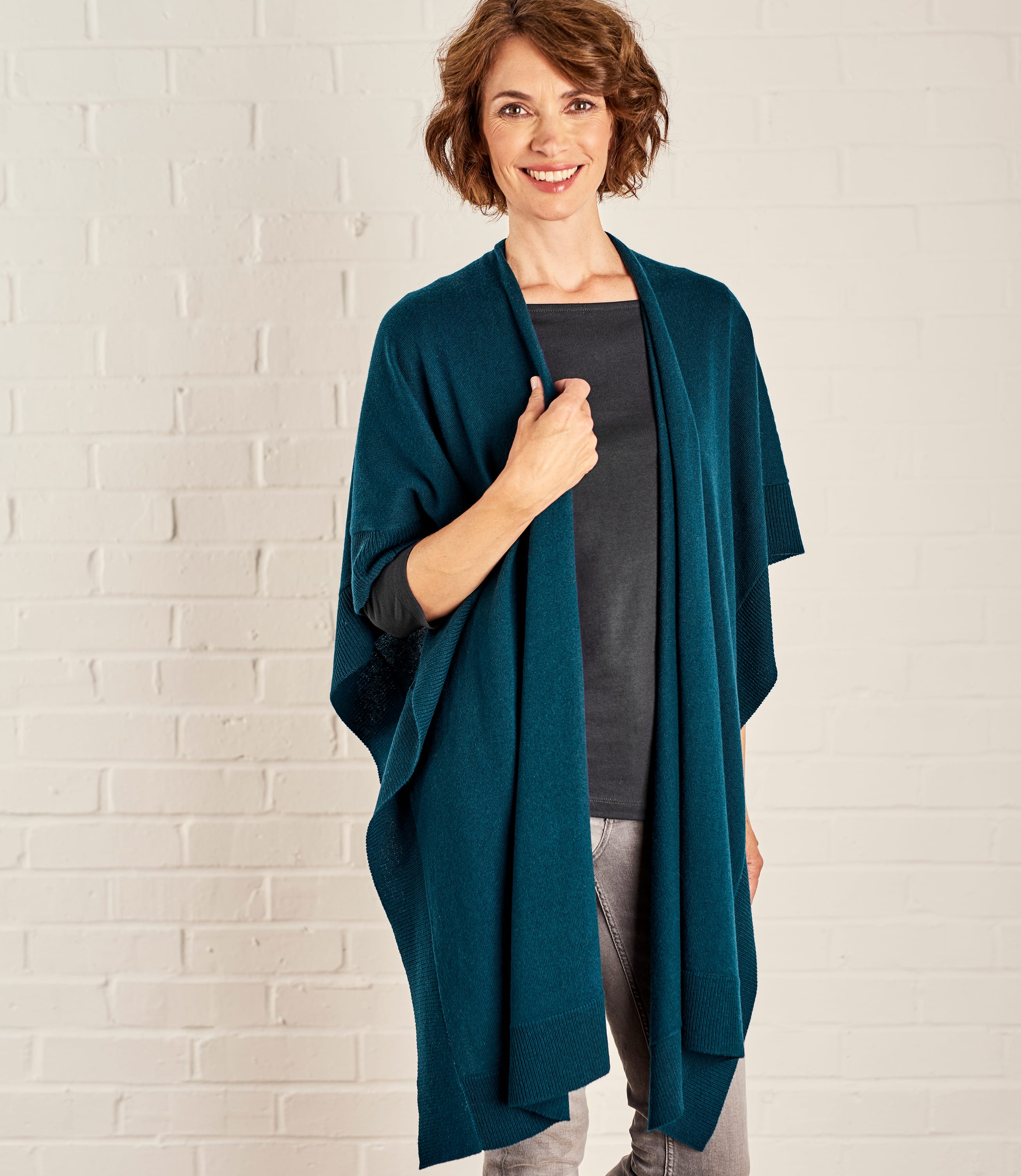 Dark Teal Womens Cashmere And Merino Blanket Wrap Woolovers Uk