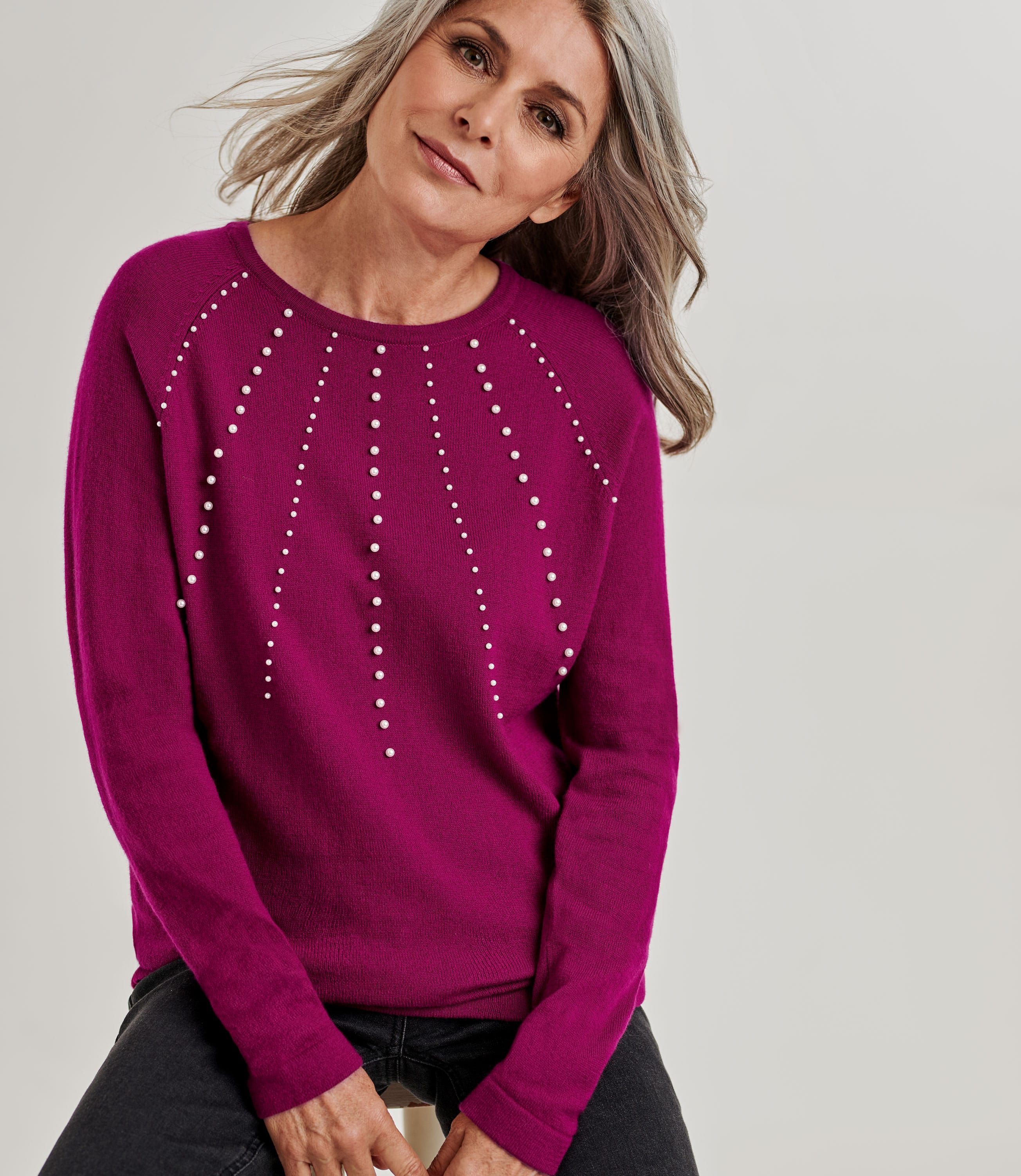 Jewel Pink | Merino Pearl Bead Sweater | WoolOvers US