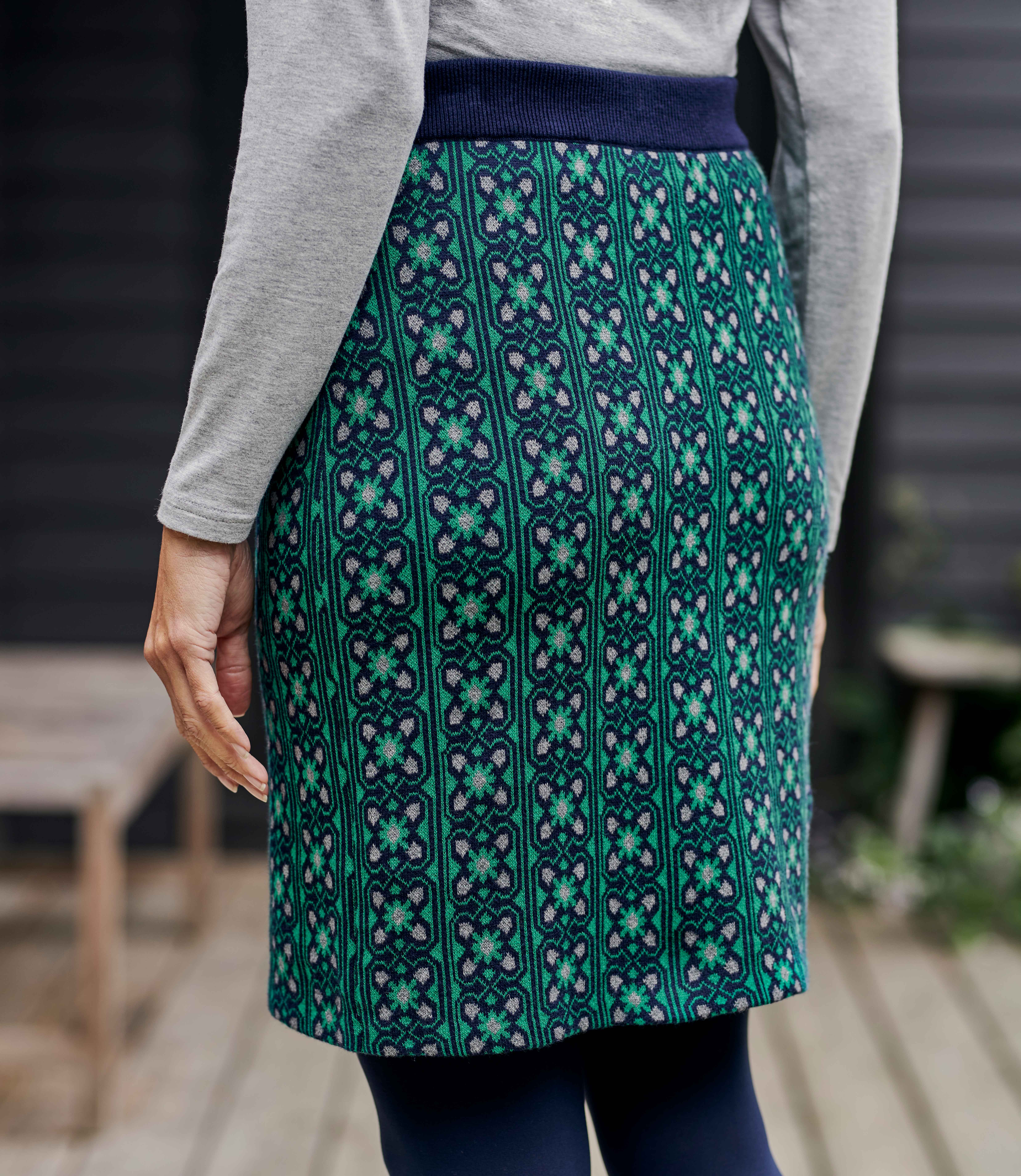 Green/Navy Womens Jacquard Knit Skirt WoolOvers US