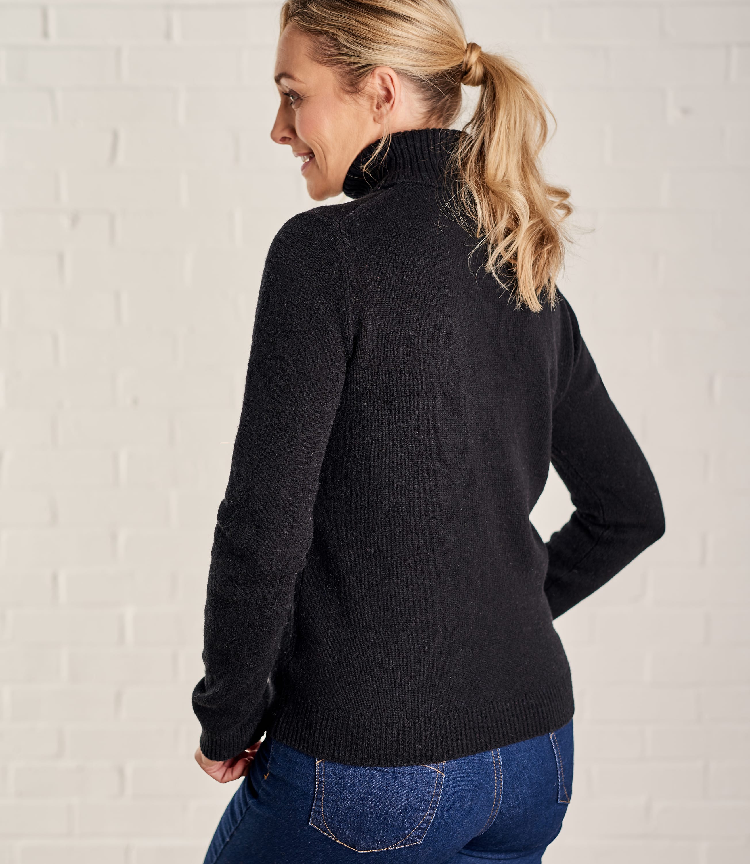 Black Lambswool Polo Neck Jumper WoolOvers UK