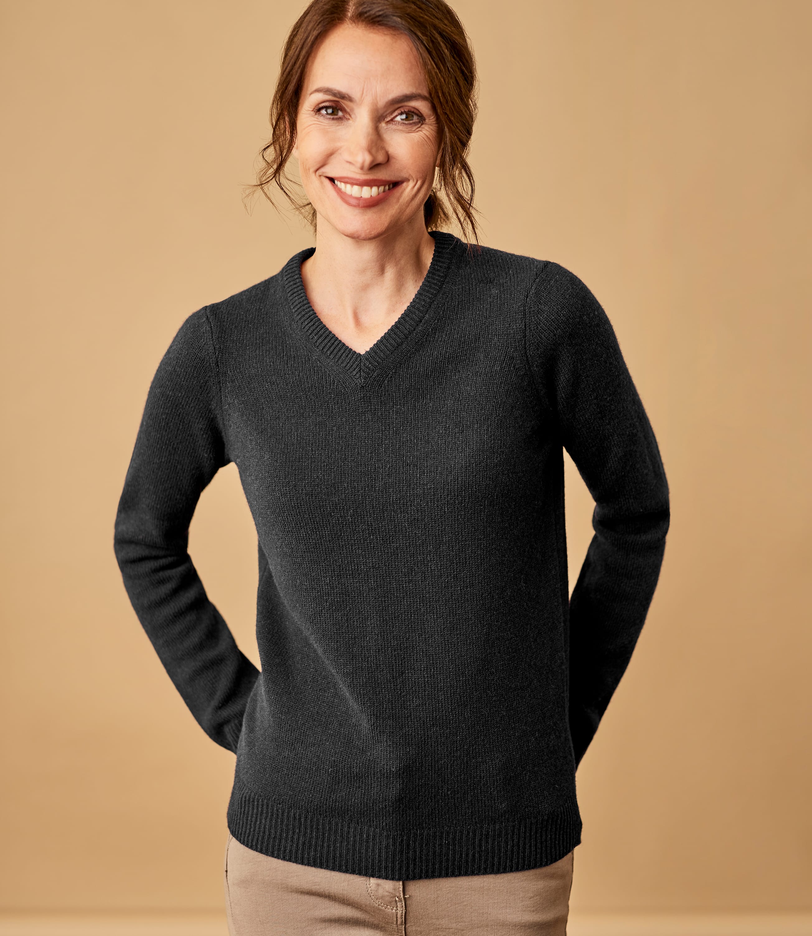 long black v neck sweater
