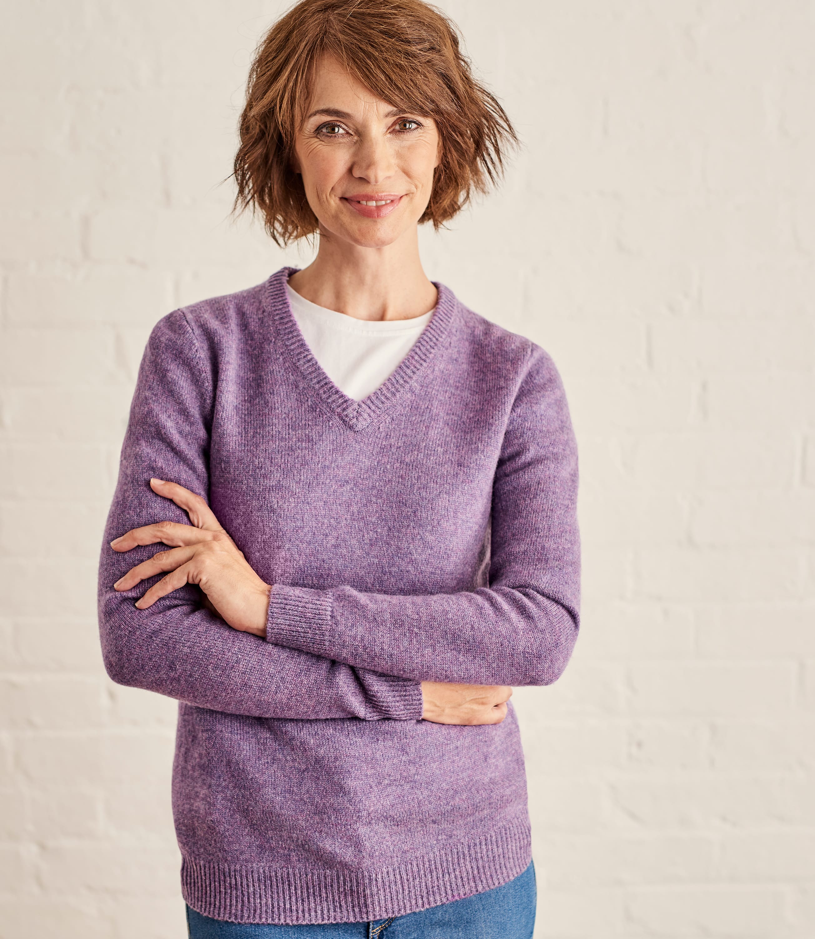 Lavender Marl Womens Lambswool V Neck Jumper Woolovers Uk