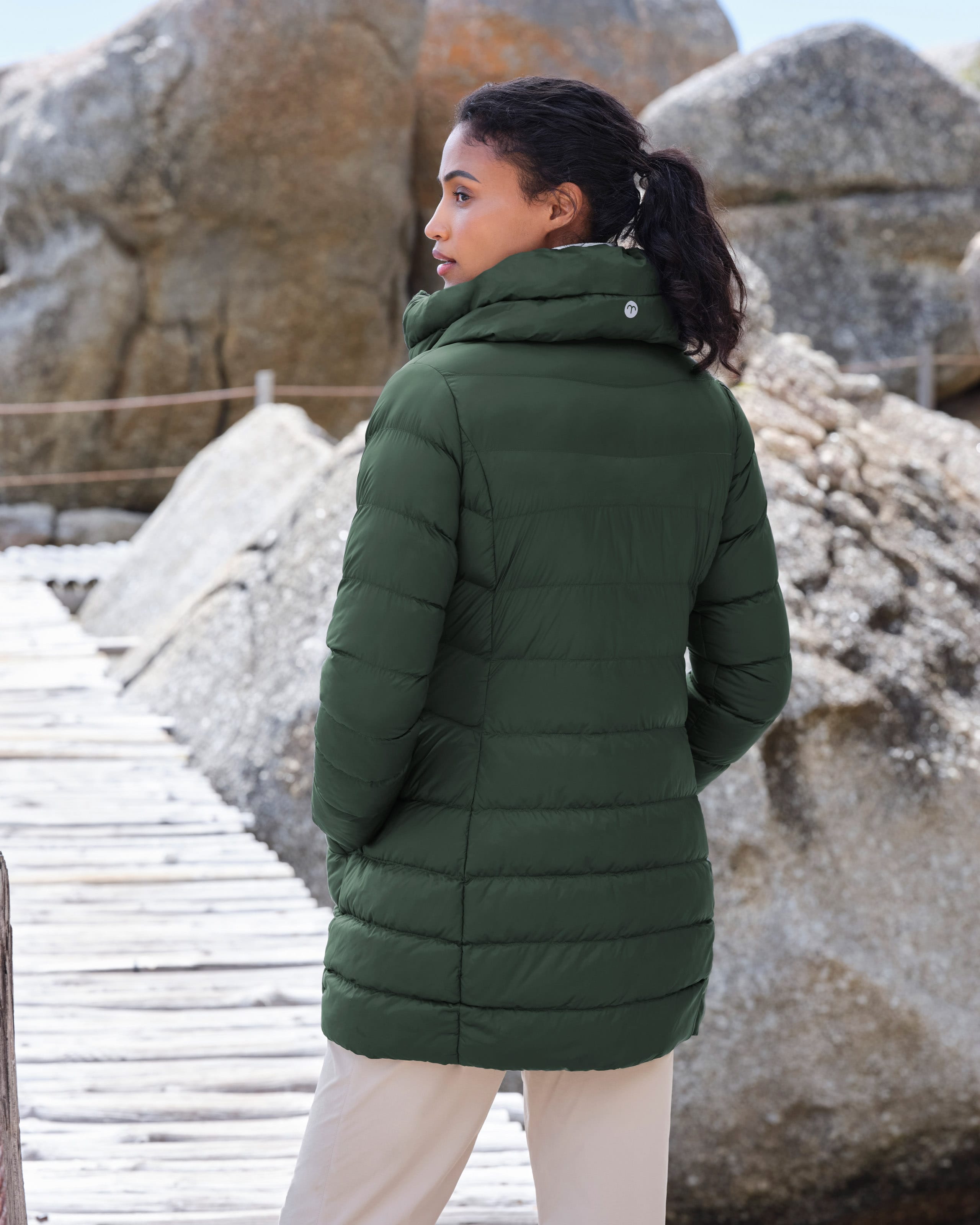 Evergreen | Arnside Funnel Neck Midi Coat | WoolOvers UK