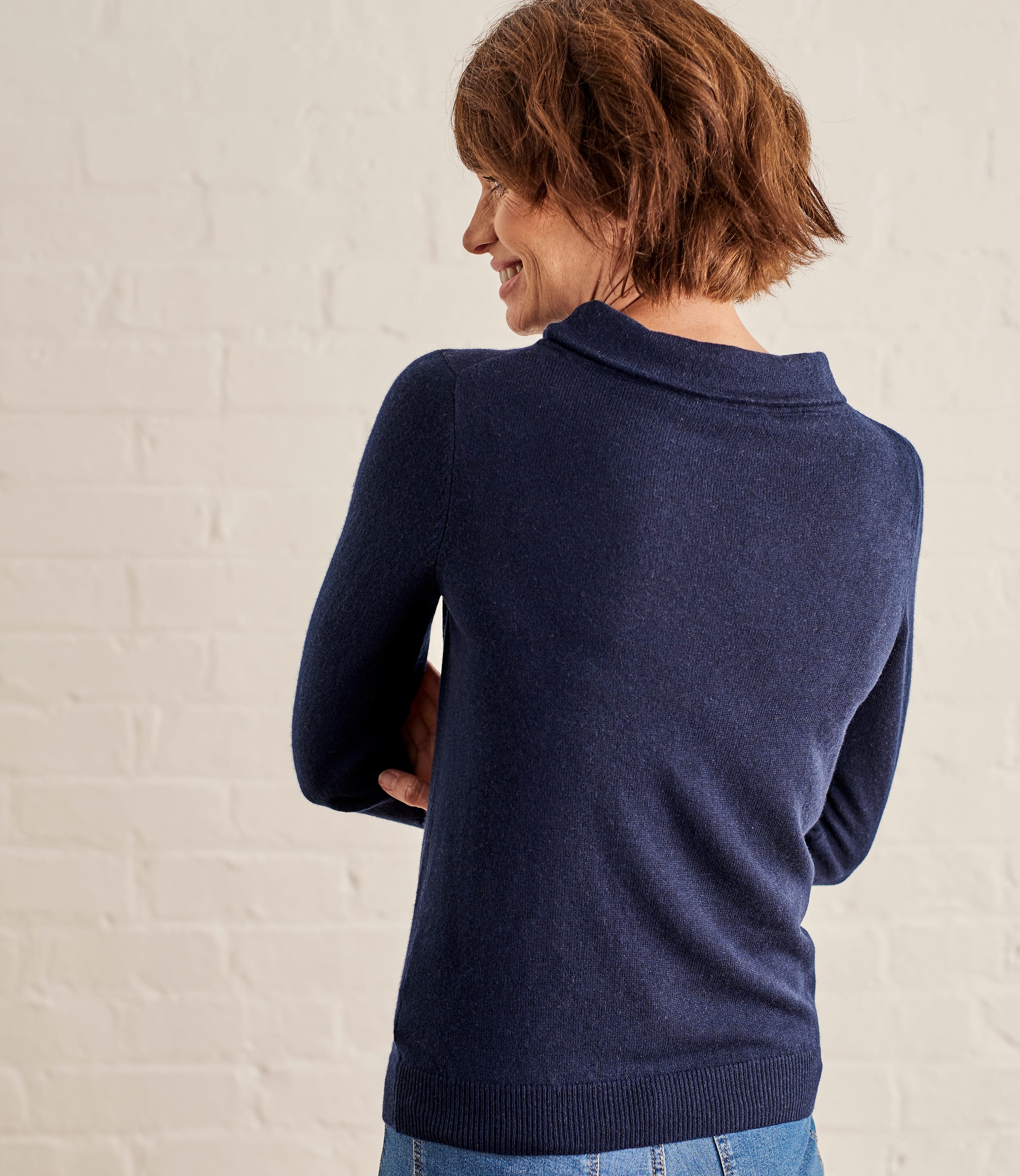 Navy 90% Merino 10% Cashmere | Womens Jackie Roll Neck