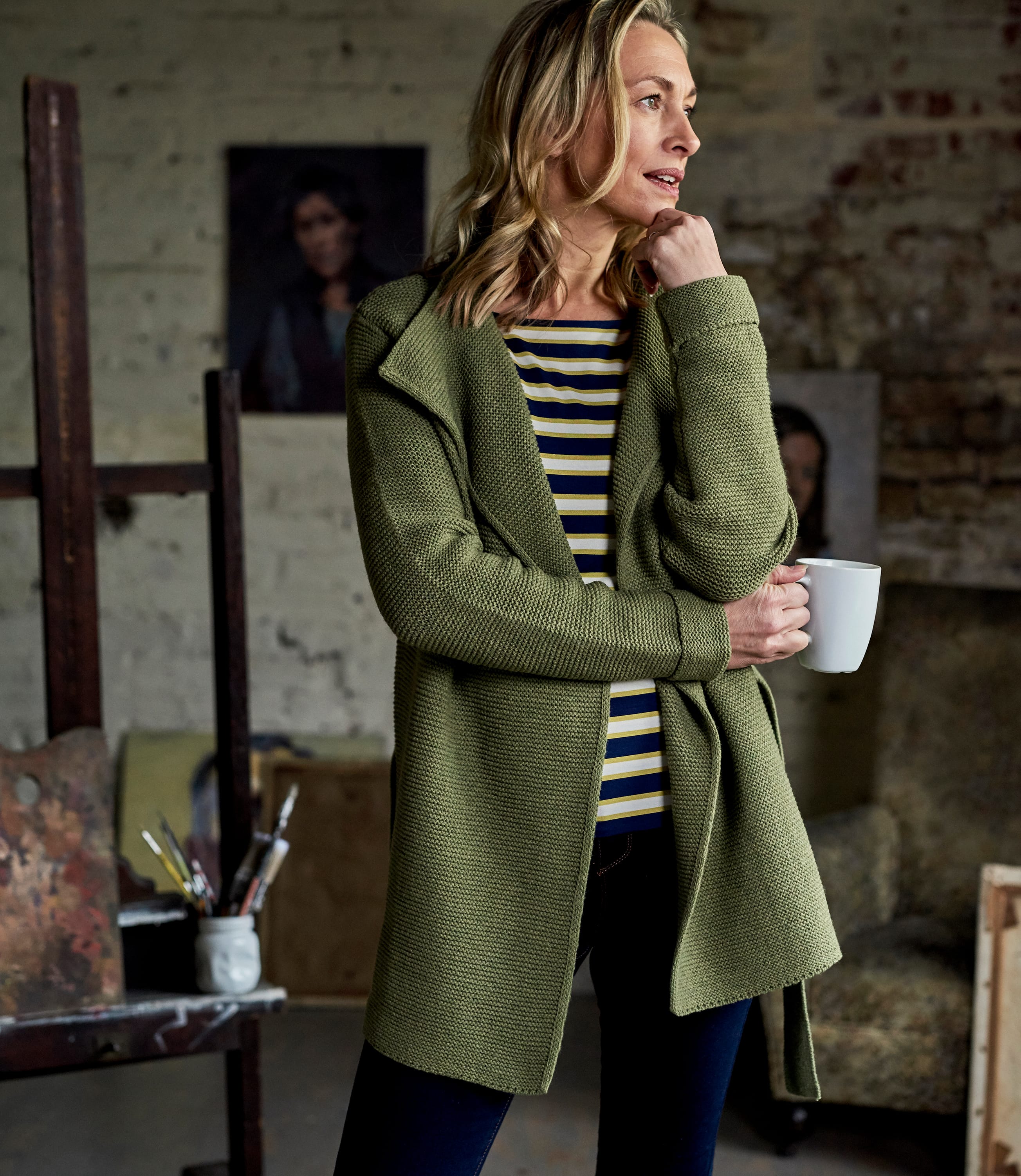 Sage | Womens Chunky Stitch Belted Cardigan | WoolOvers AU