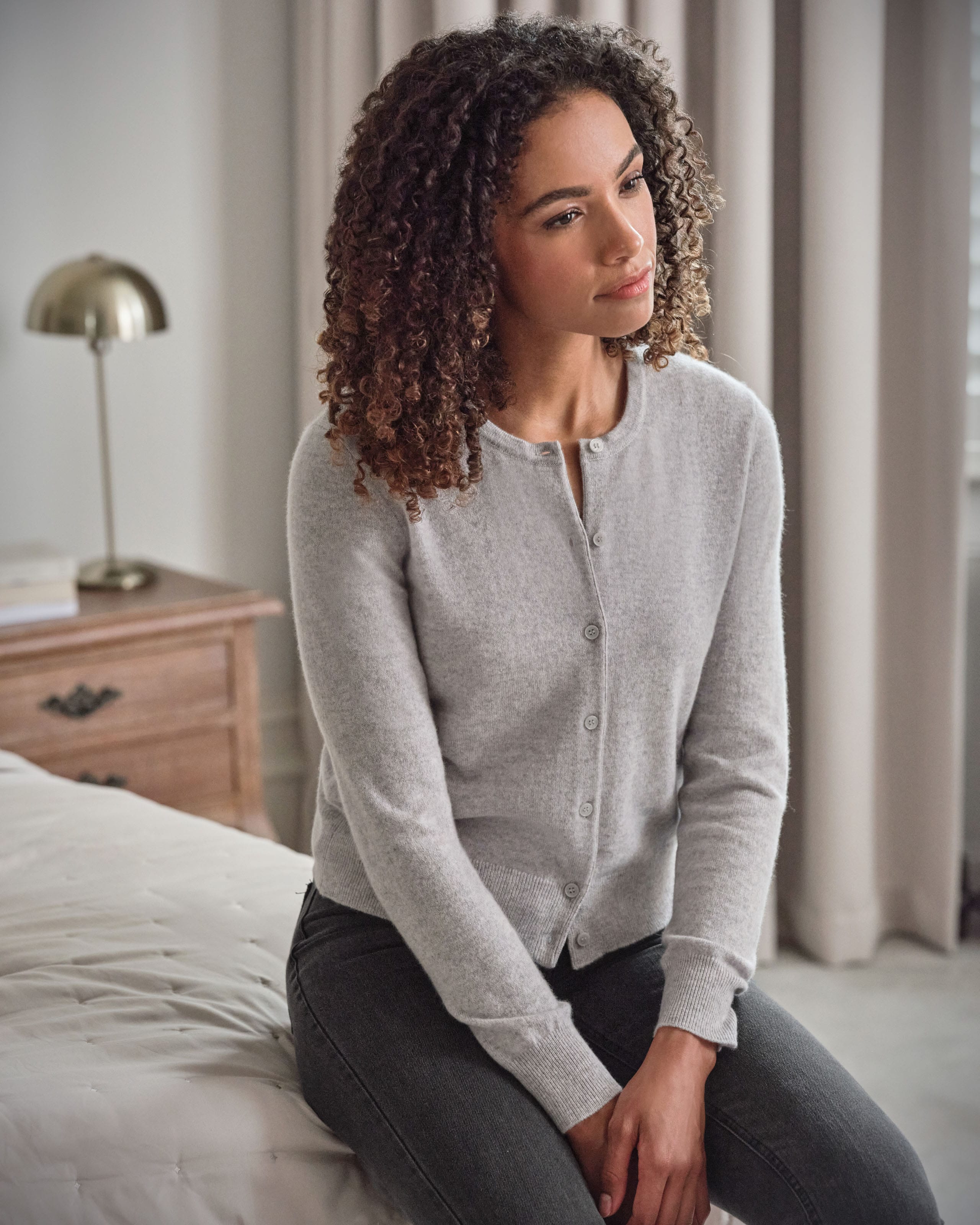 Manran - Bonnet En 100% Cachemire écru à Bords-côtes